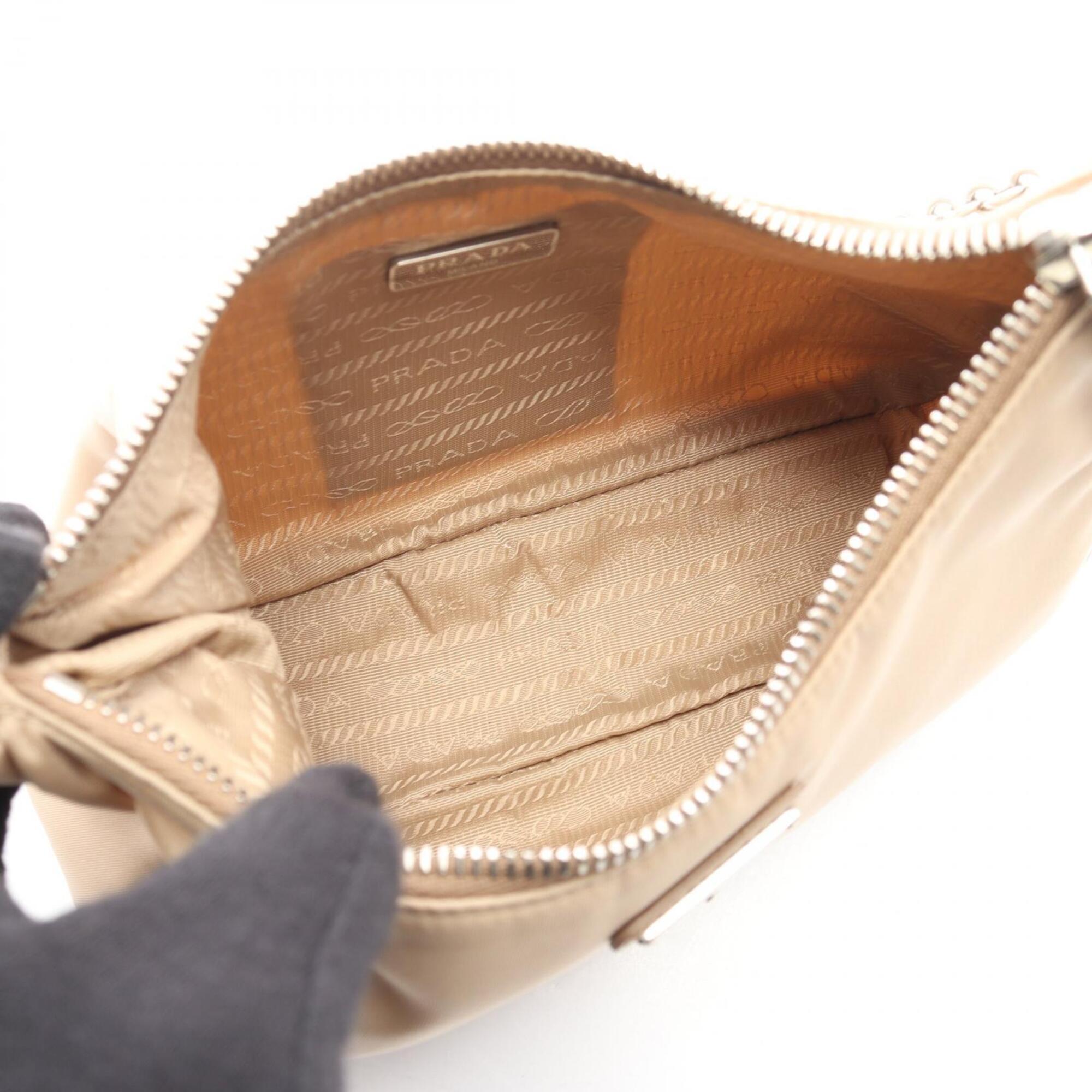 Prada Beige Nylon Leather Handbag Pouch Shoulder Bag (Pre-Owned)