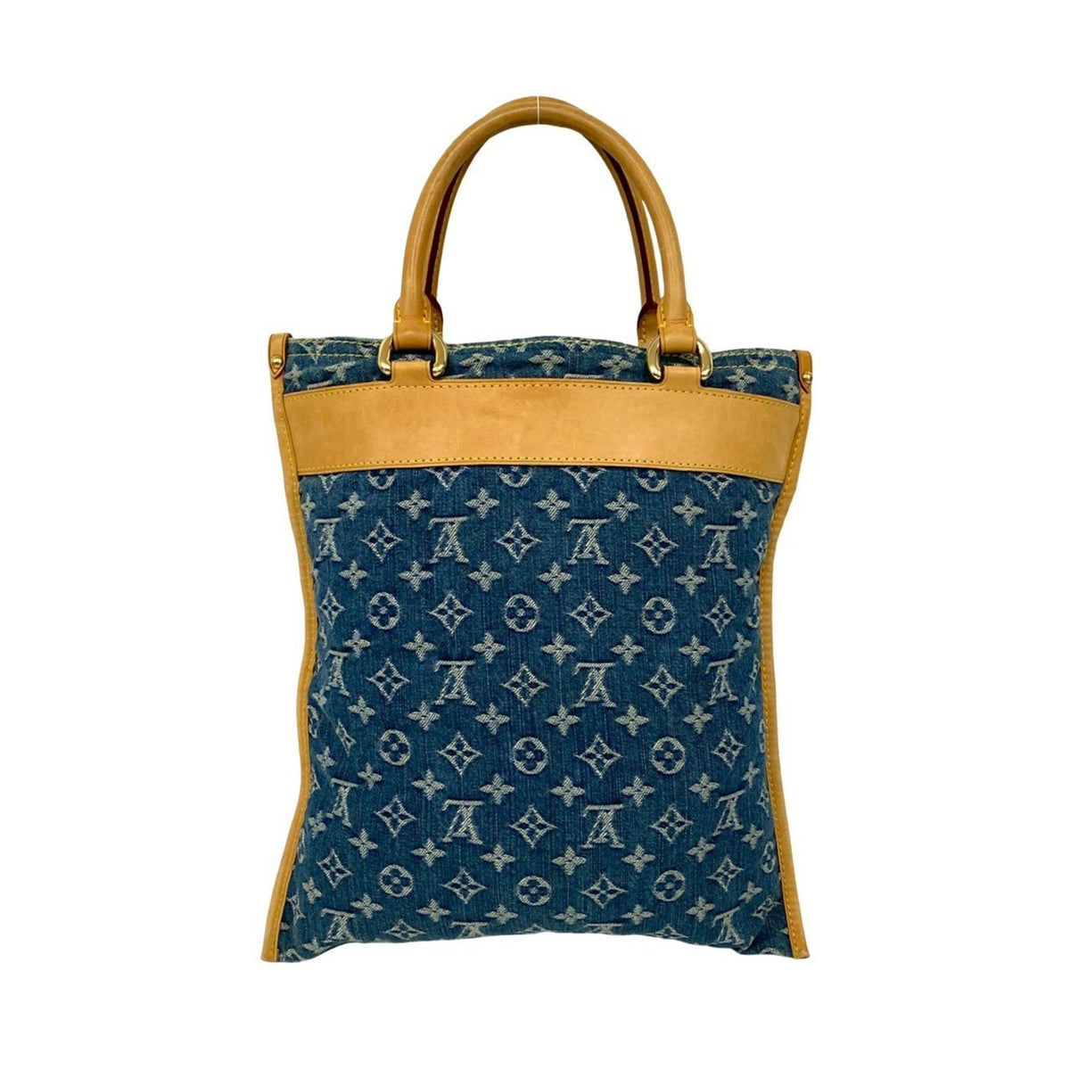 Louis Vuitton Beige Blue Denim Leather Handbag Tote Bag (Pre-Owned)