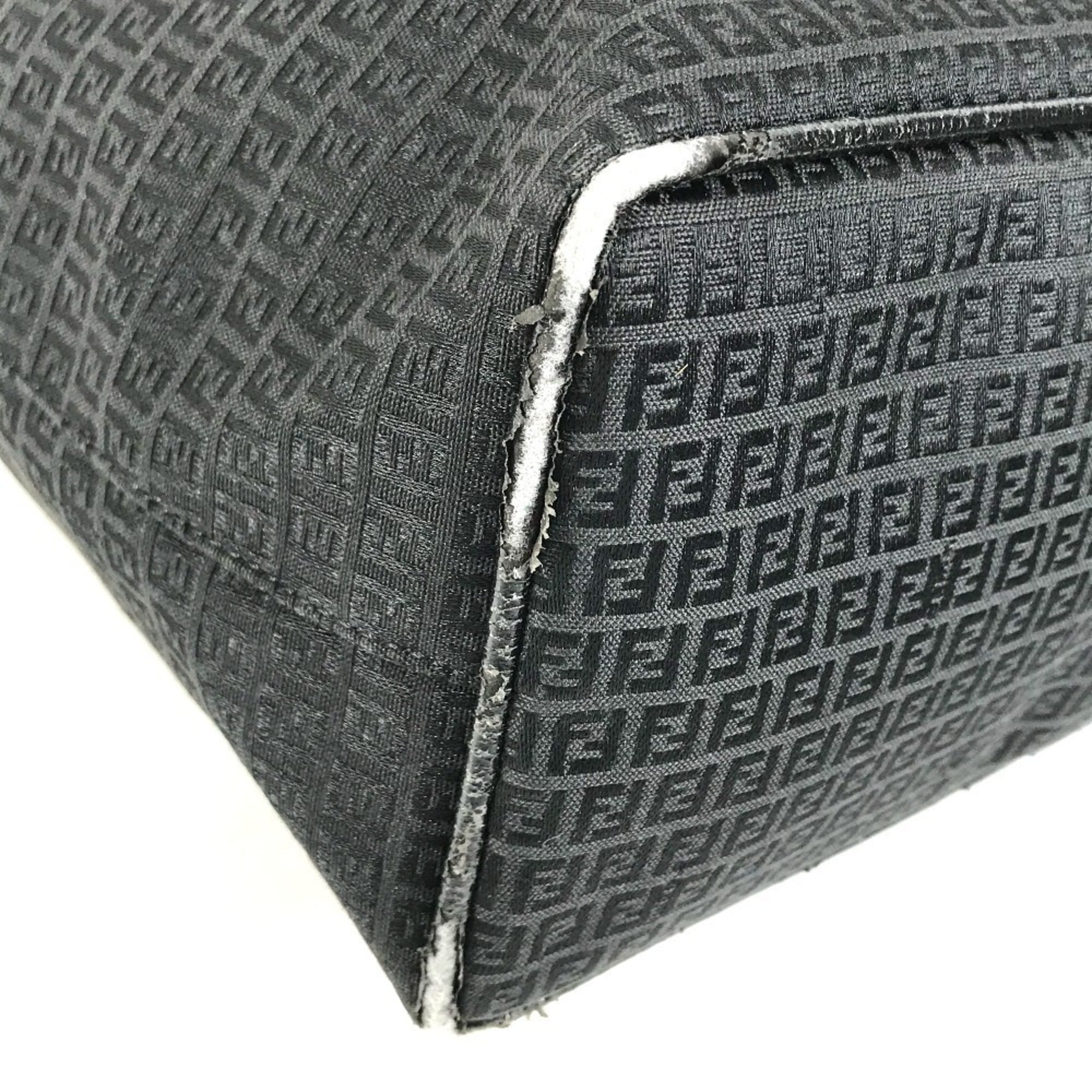 Fendi Zucchino Black Leather Canvas Shoulder Bag Tote Bag (Pre-Owned)