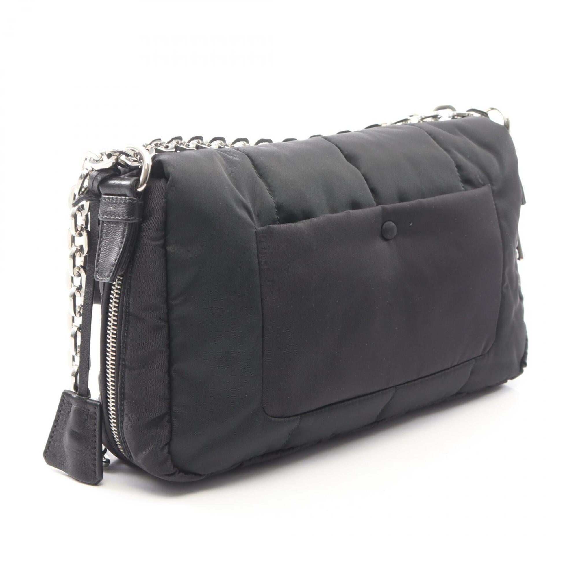 Prada Black Nylon Leather Handbag Shoulder Bag (Pre-Owned)