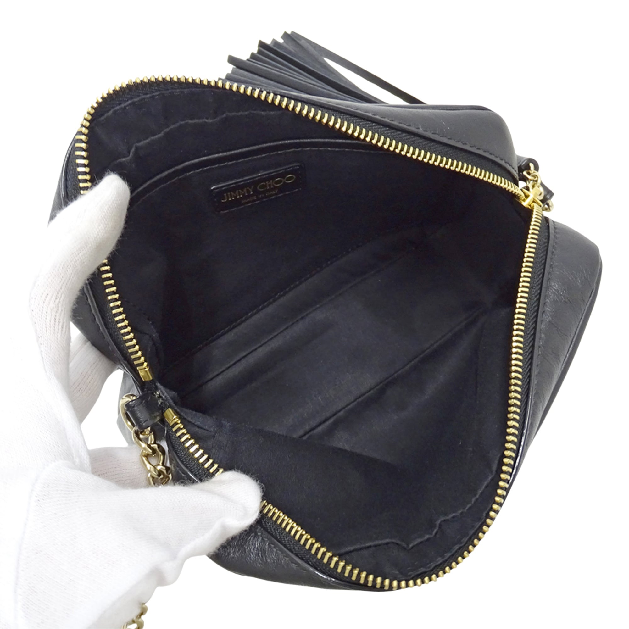 Jimmy Choo Black Leather Handbag Shoulder Bag (Pre-Owned)