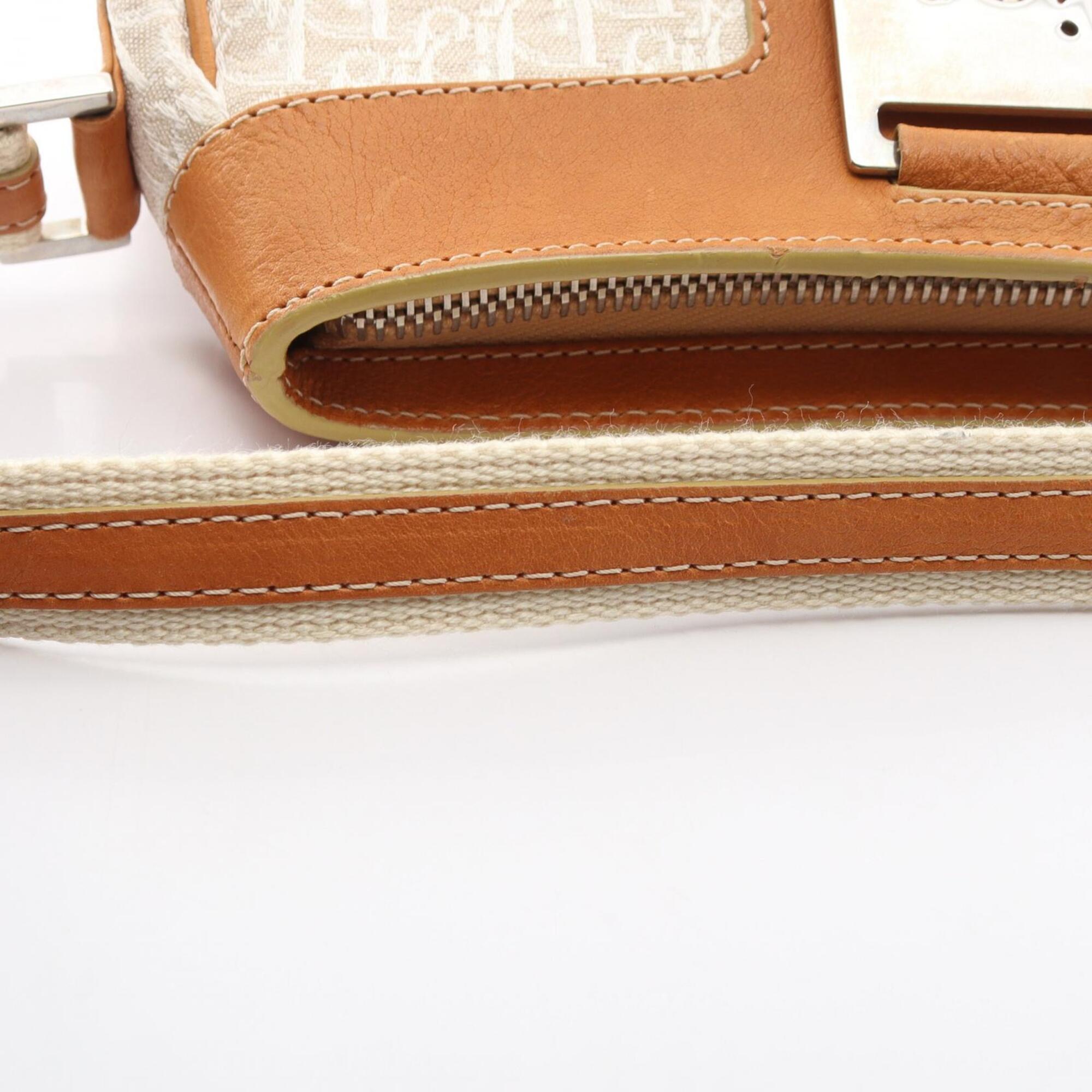 Christian Dior Brown Ivory Canvas Leather Handbag (Pre-Owned)