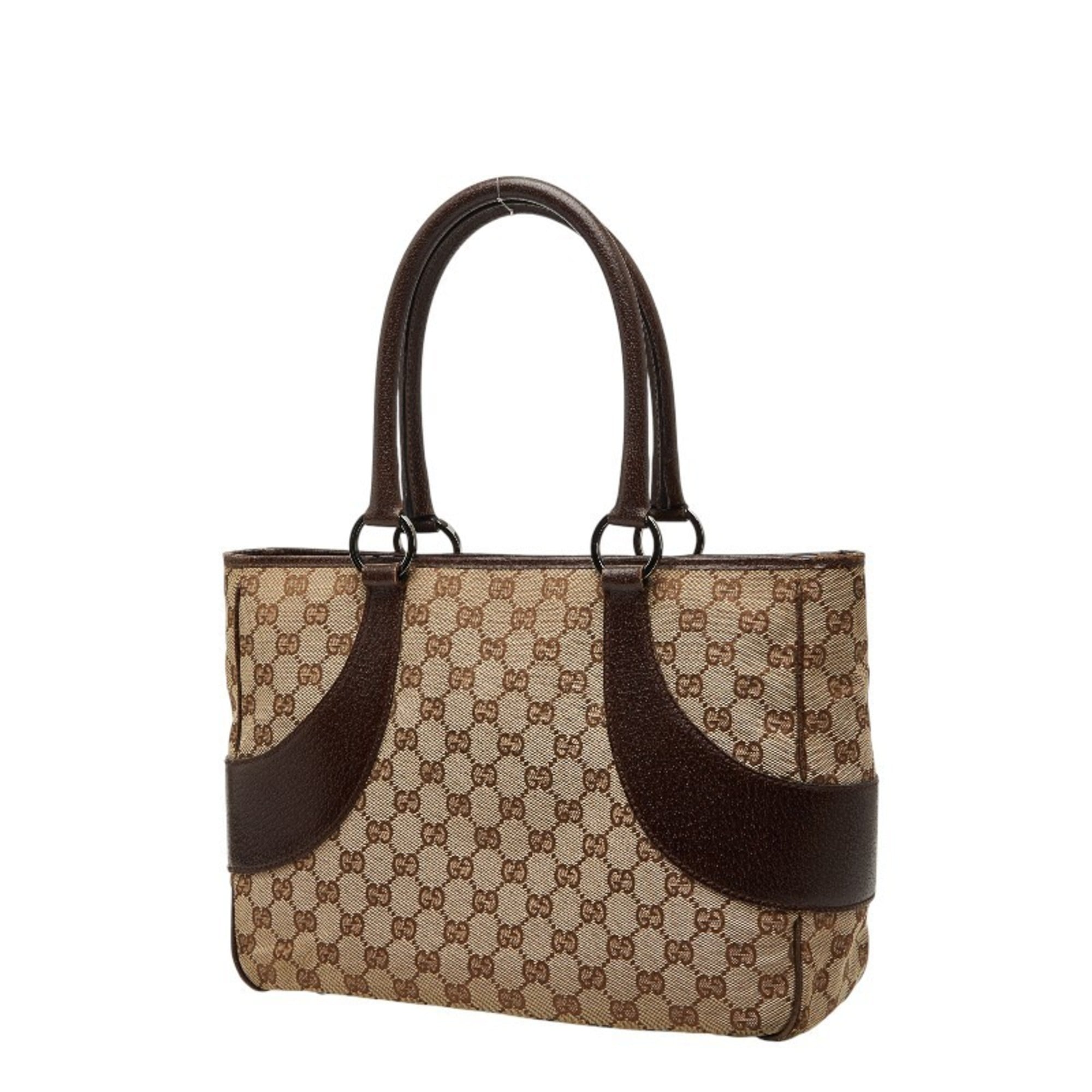 Gucci Beige Brown Canvas Leather Handbag Tote Bag (Pre-Owned)