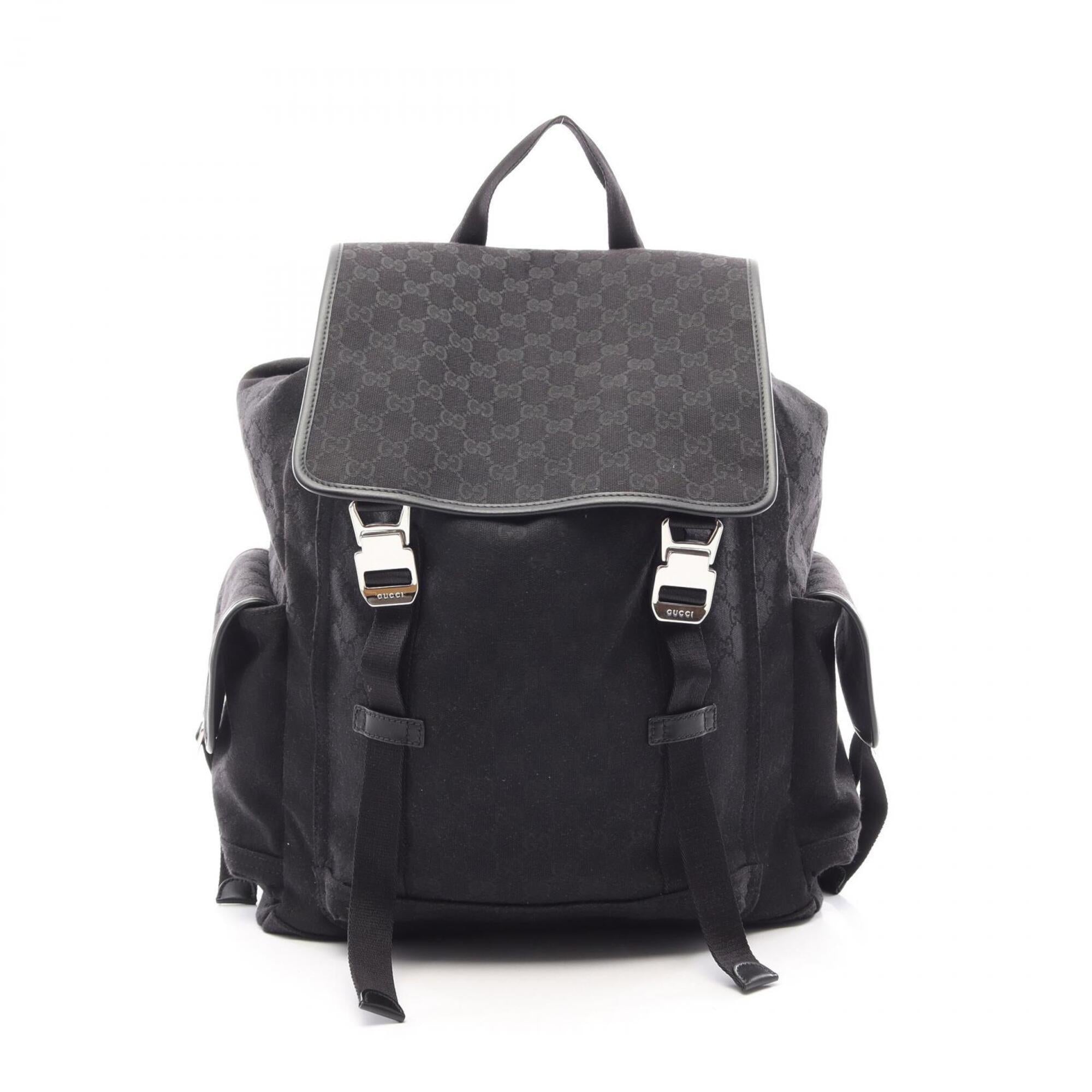 Gucci Black Canvas Leather Backpack Handbag (Pre-Owned)