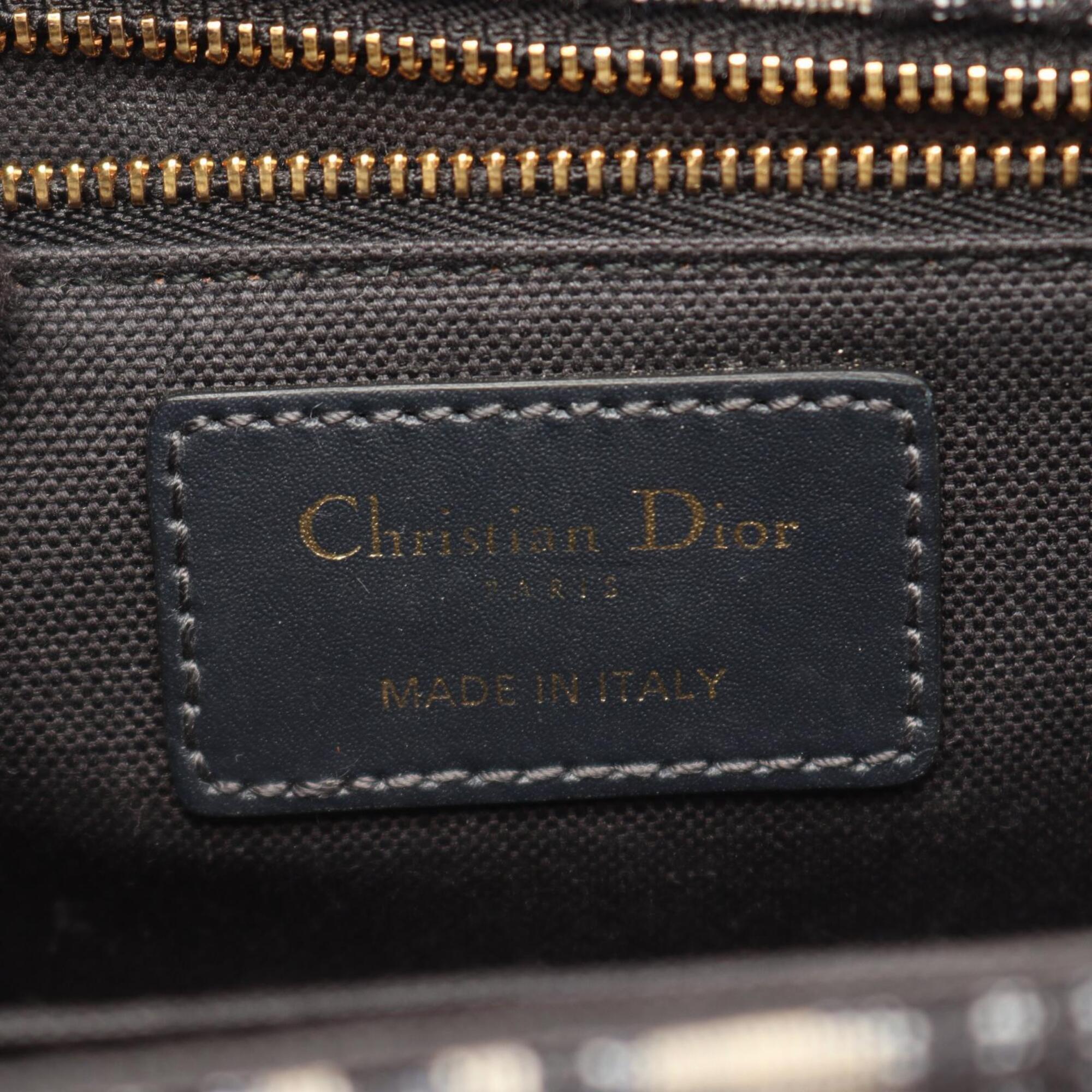 Christian Dior Beige Navy Canvas Leather Handbag Shoulder Bag (Pre-Owned)