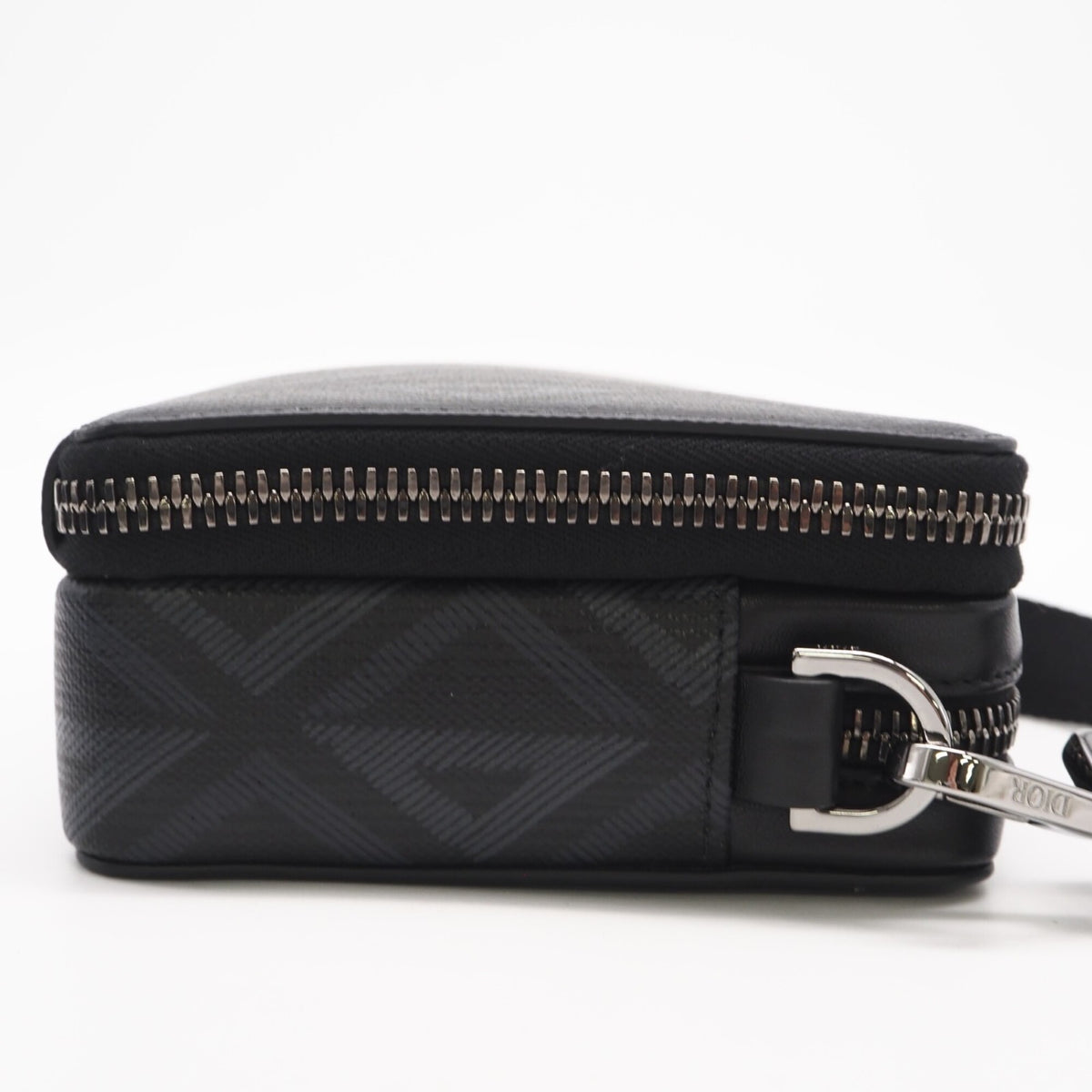 Christian Dior Black Gray Coated Canvas Leather Shoulder Bag (Pre-Owned)