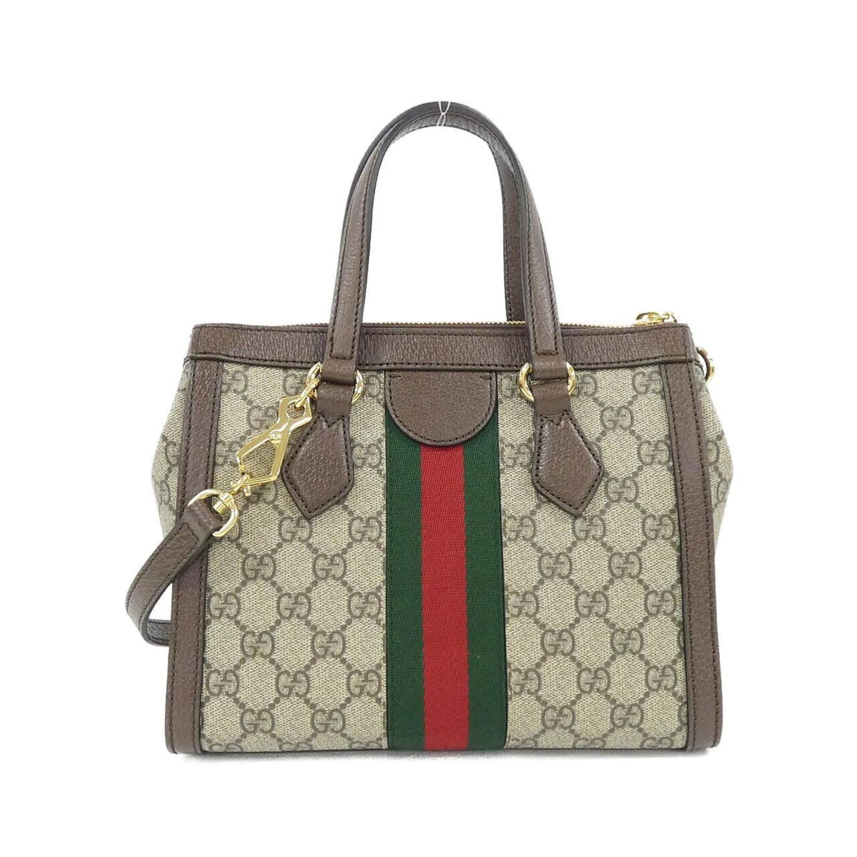 Gucci Beige Brown Gg Supreme Canvas Leather Handbag (Pre-Owned)