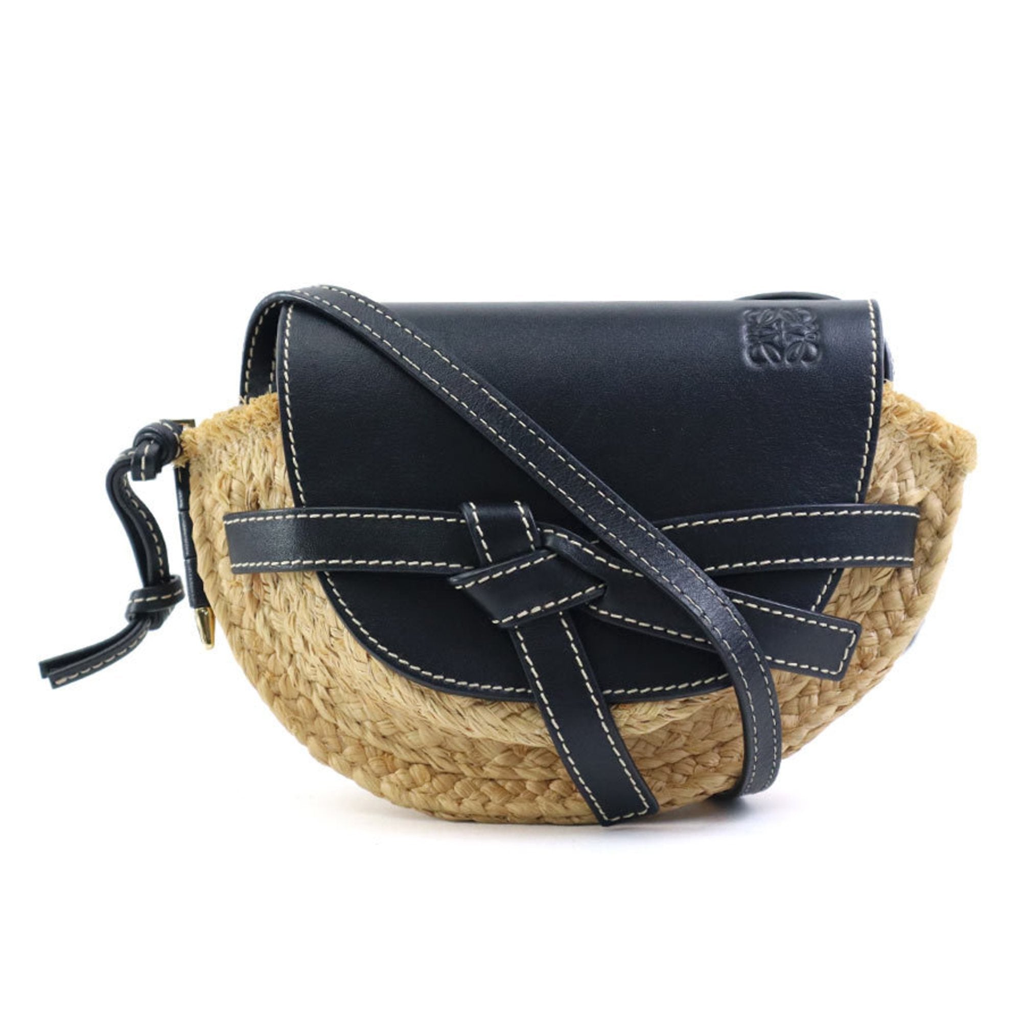 Loewe Beige Black Raffia Leather Shoulder Bag (Pre-Owned)