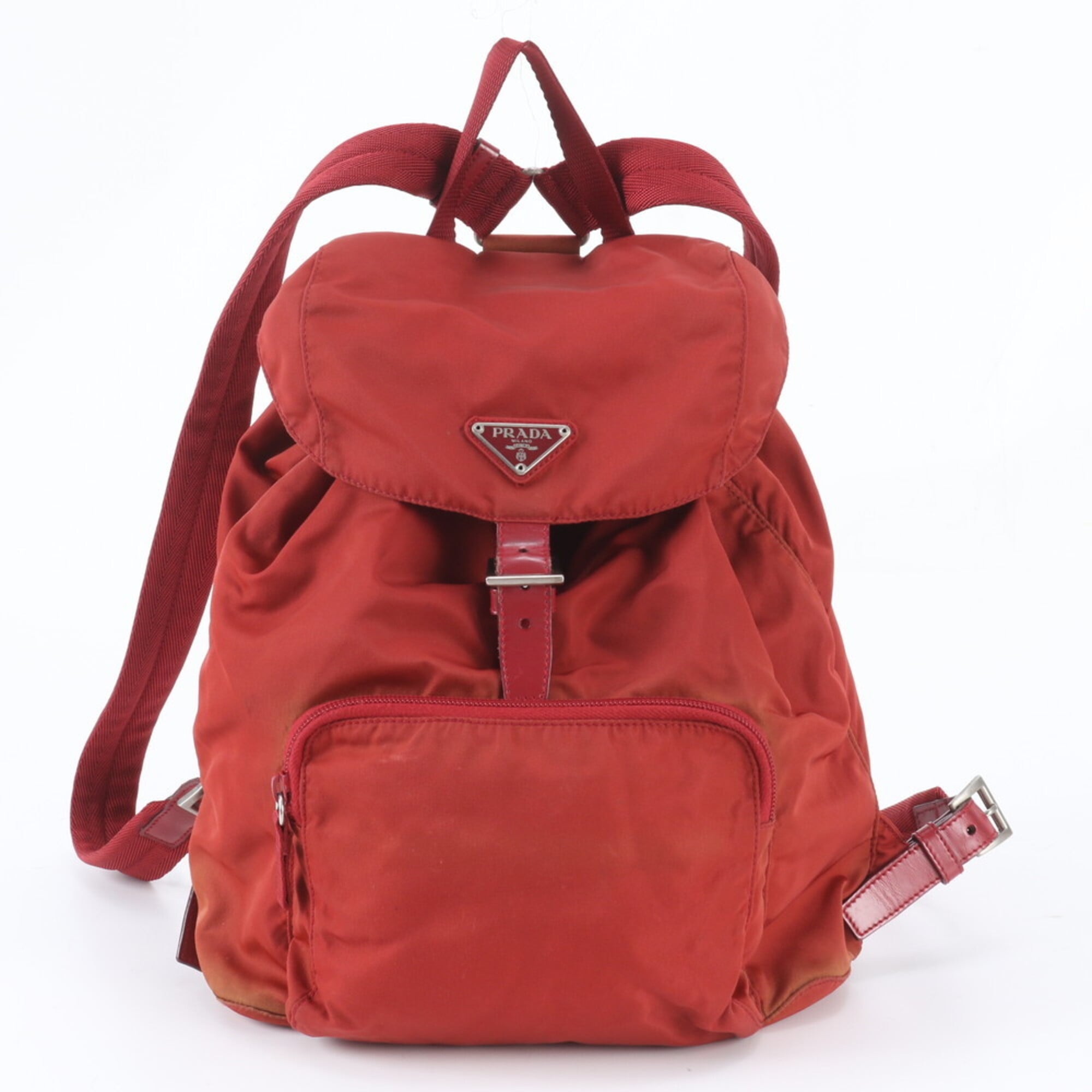 Prada Red Color Nylon Leather Backpack (Pre-Owned)