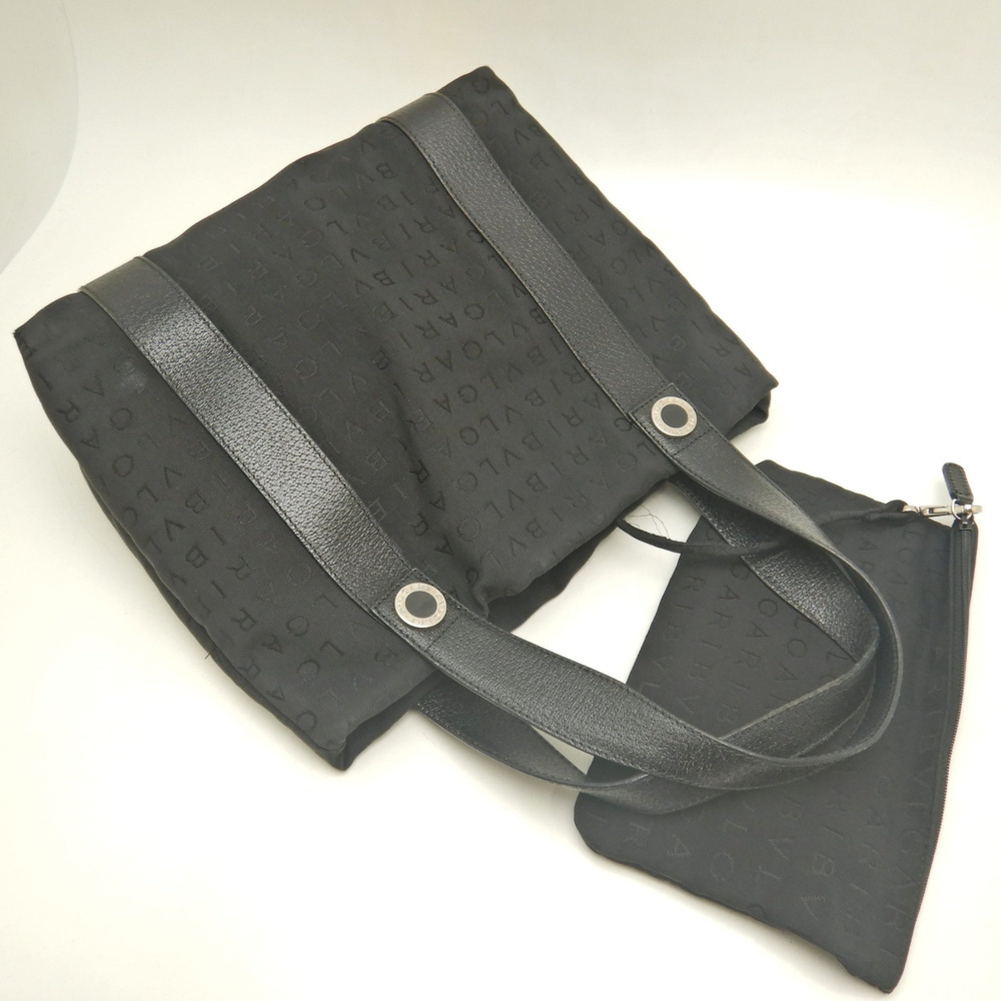 Bvlgari Black Dark Gray Canvas Leather Tote Bag (Pre-Owned)
