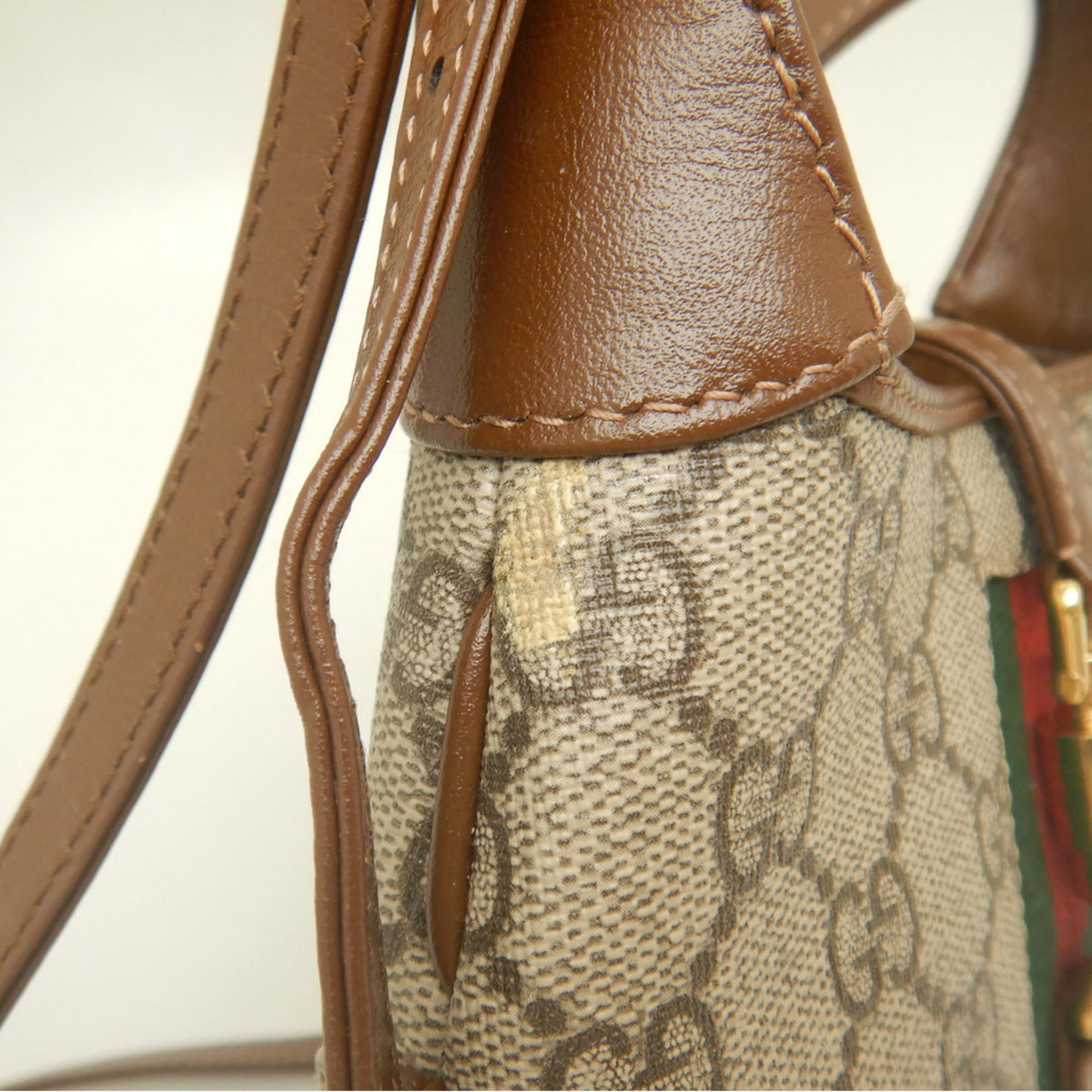 Gucci Beige Brown Gg Supreme Canvas Leather Shoulder Bag (Pre-Owned)