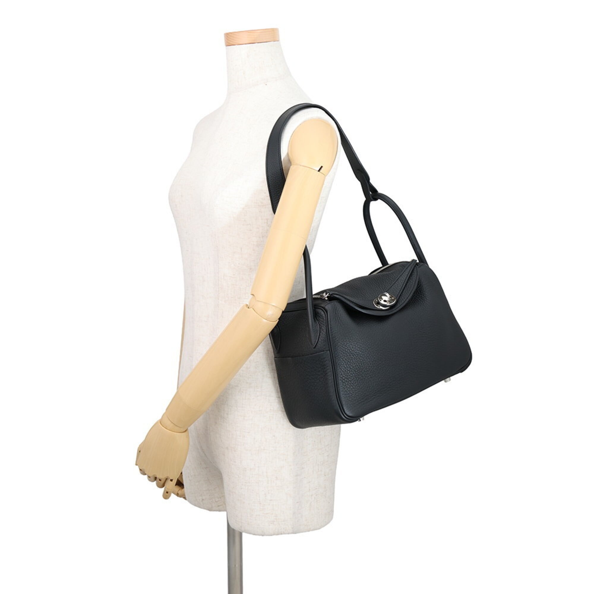 Hermes Lindy Black Taurillon Clemence Leather Handbag (Pre-Owned)