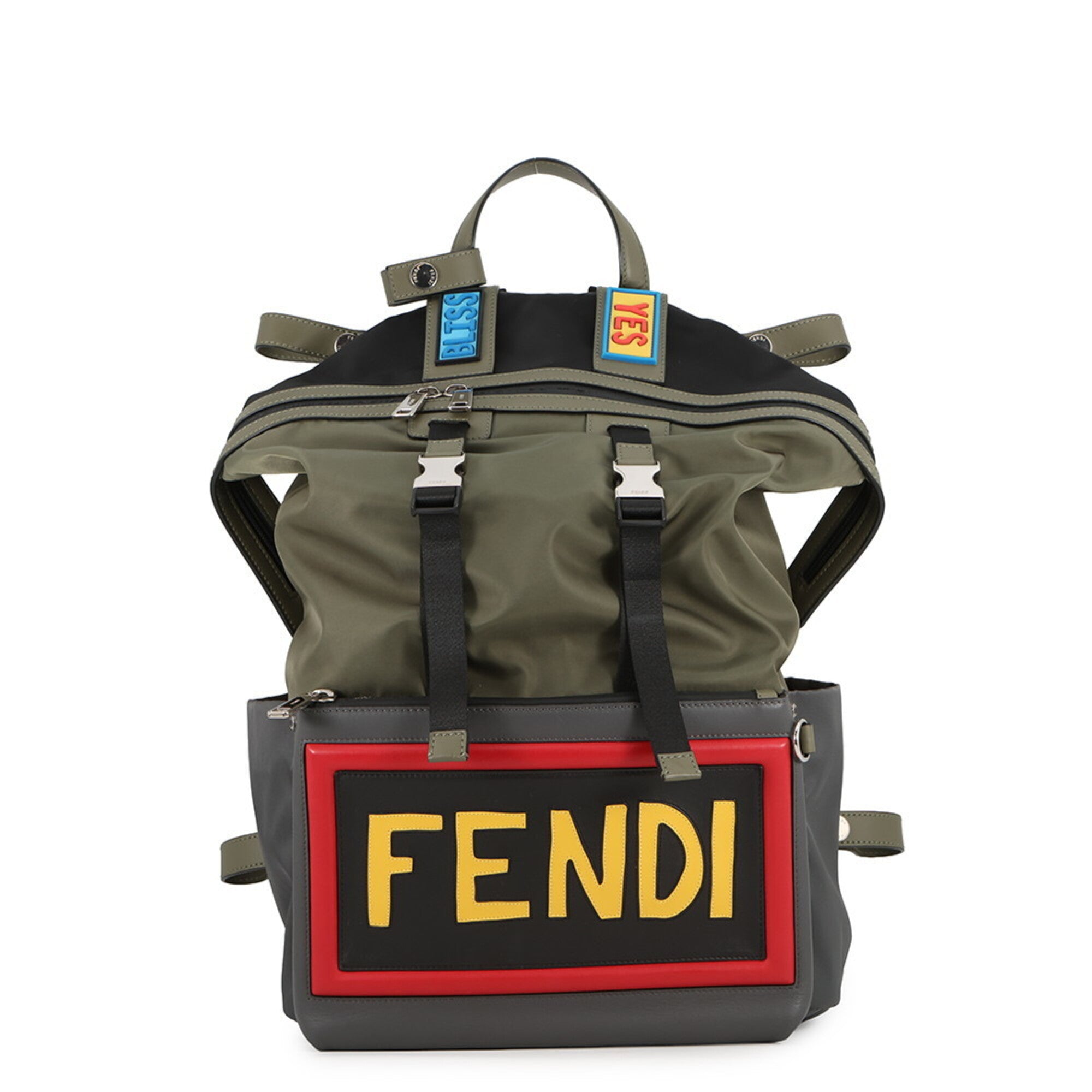 Fendi Khaki Multi-Color Nylon Leather Handbag (Pre-Owned)