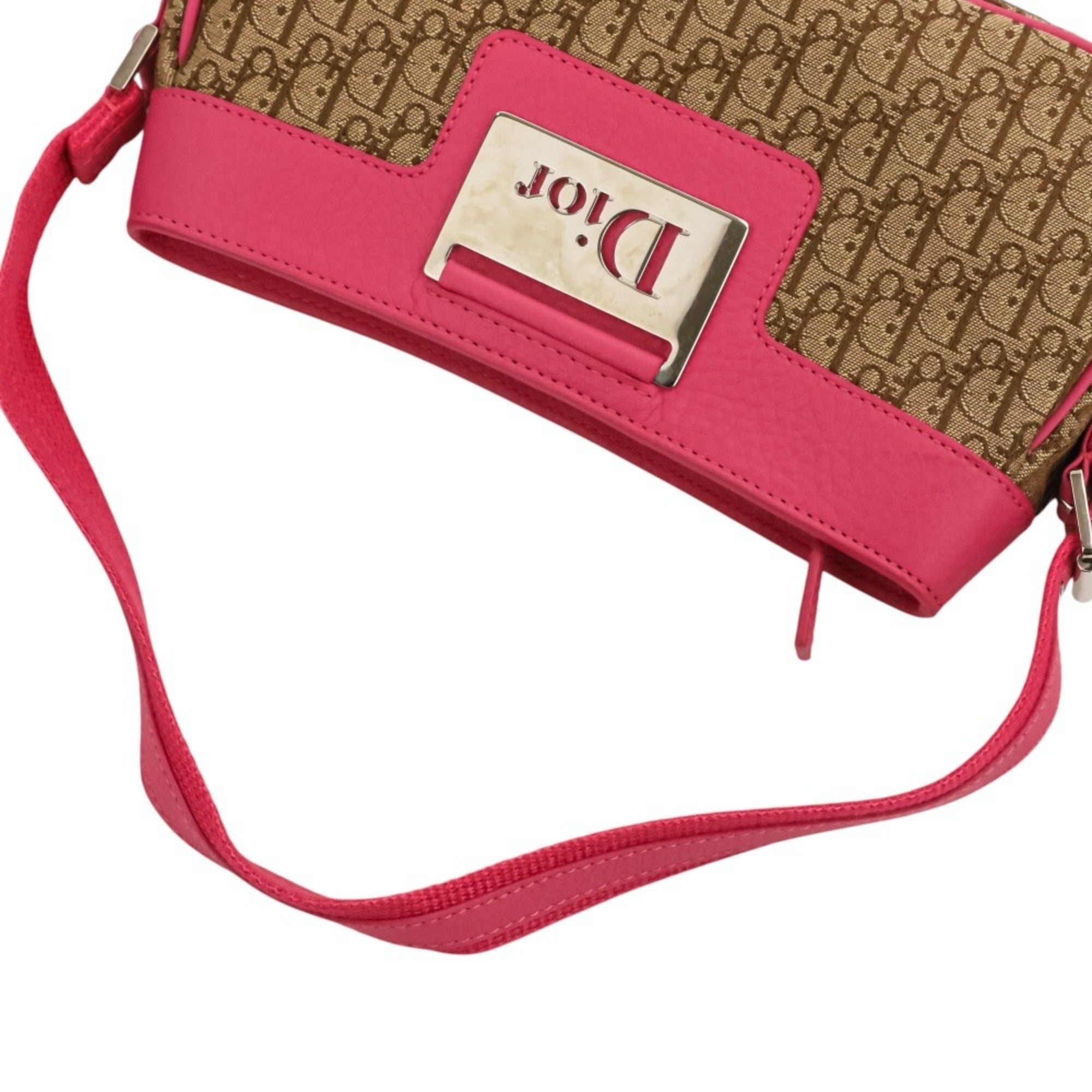 Christian Dior Beige Pink Canvas Leather Handbag (Pre-Owned)