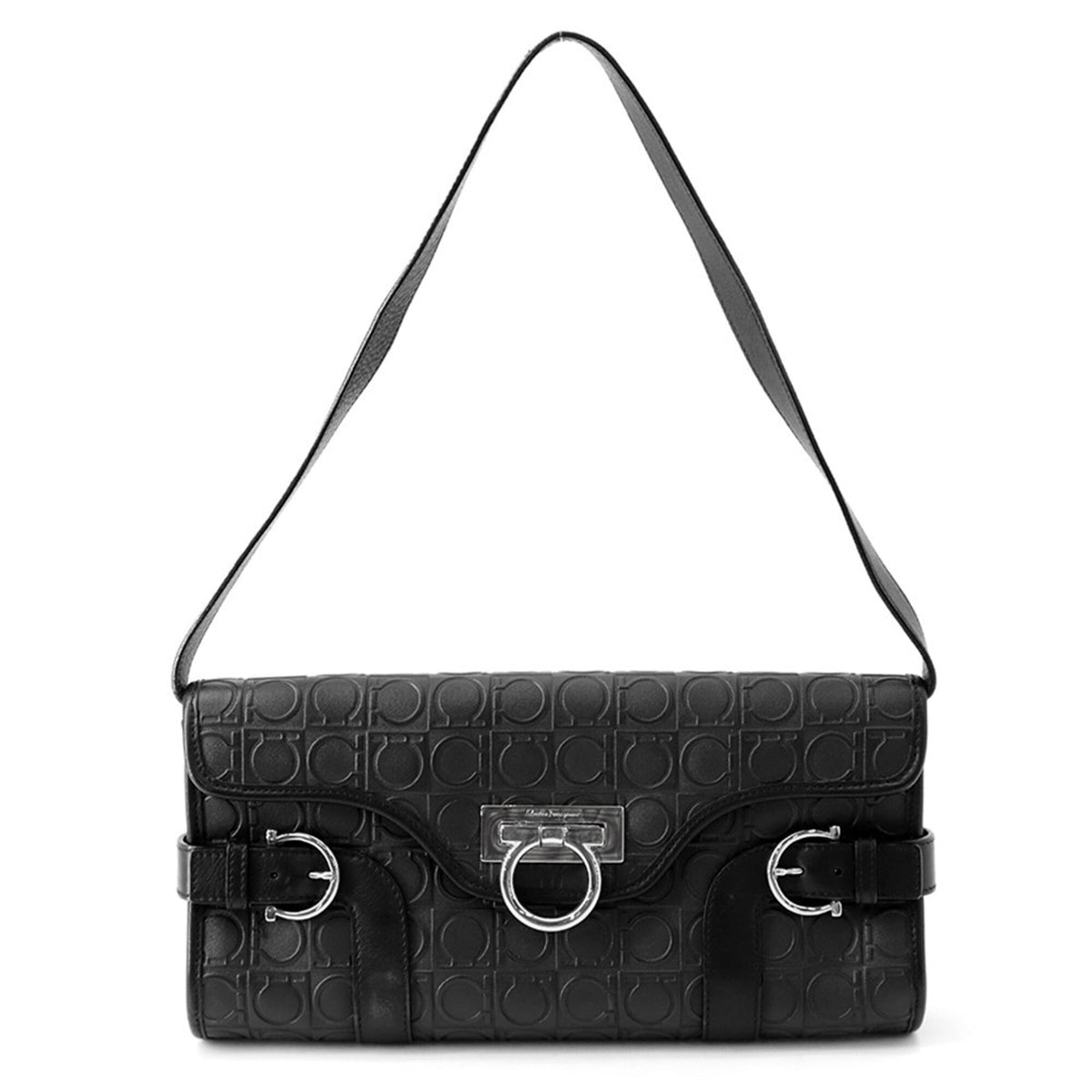 Salvatore Ferragamo Black Leather Handbag Shoulder Bag (Pre-Owned)