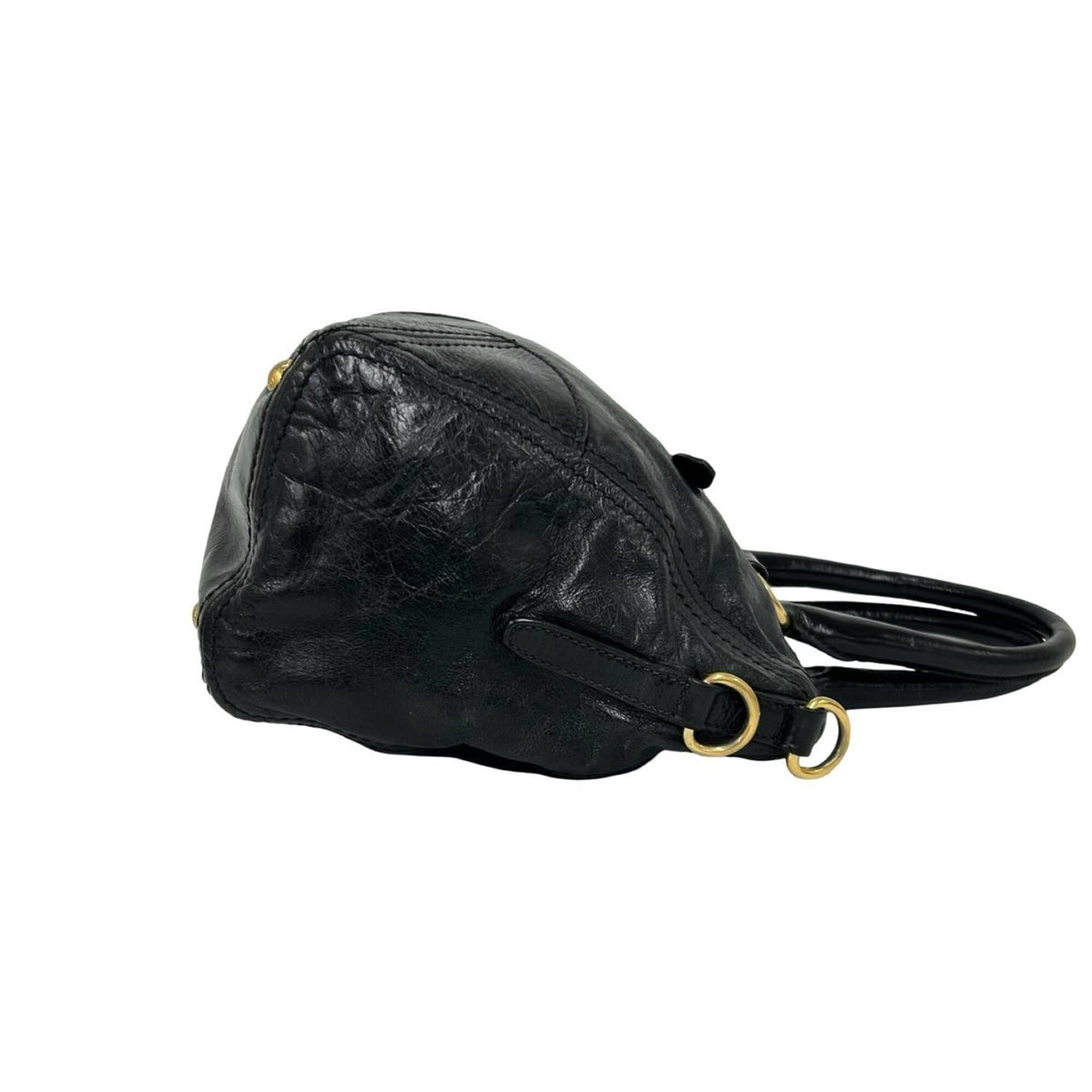 Prada Black Leather Boston Bag Handbag Shoulder Bag Tote Bag (Pre-Owned)