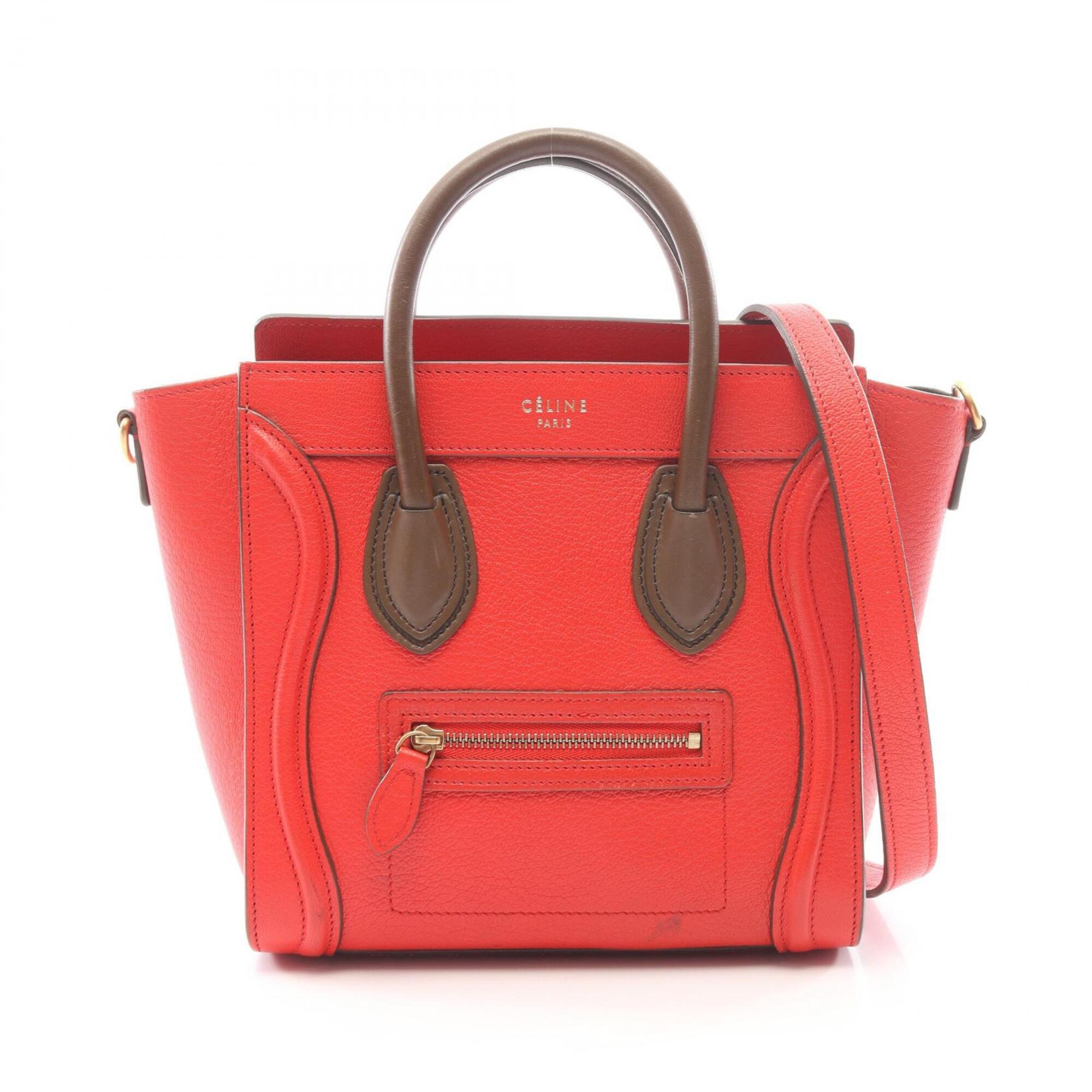 Celine Khaki Red Color Leather Handbag (Pre-Owned)