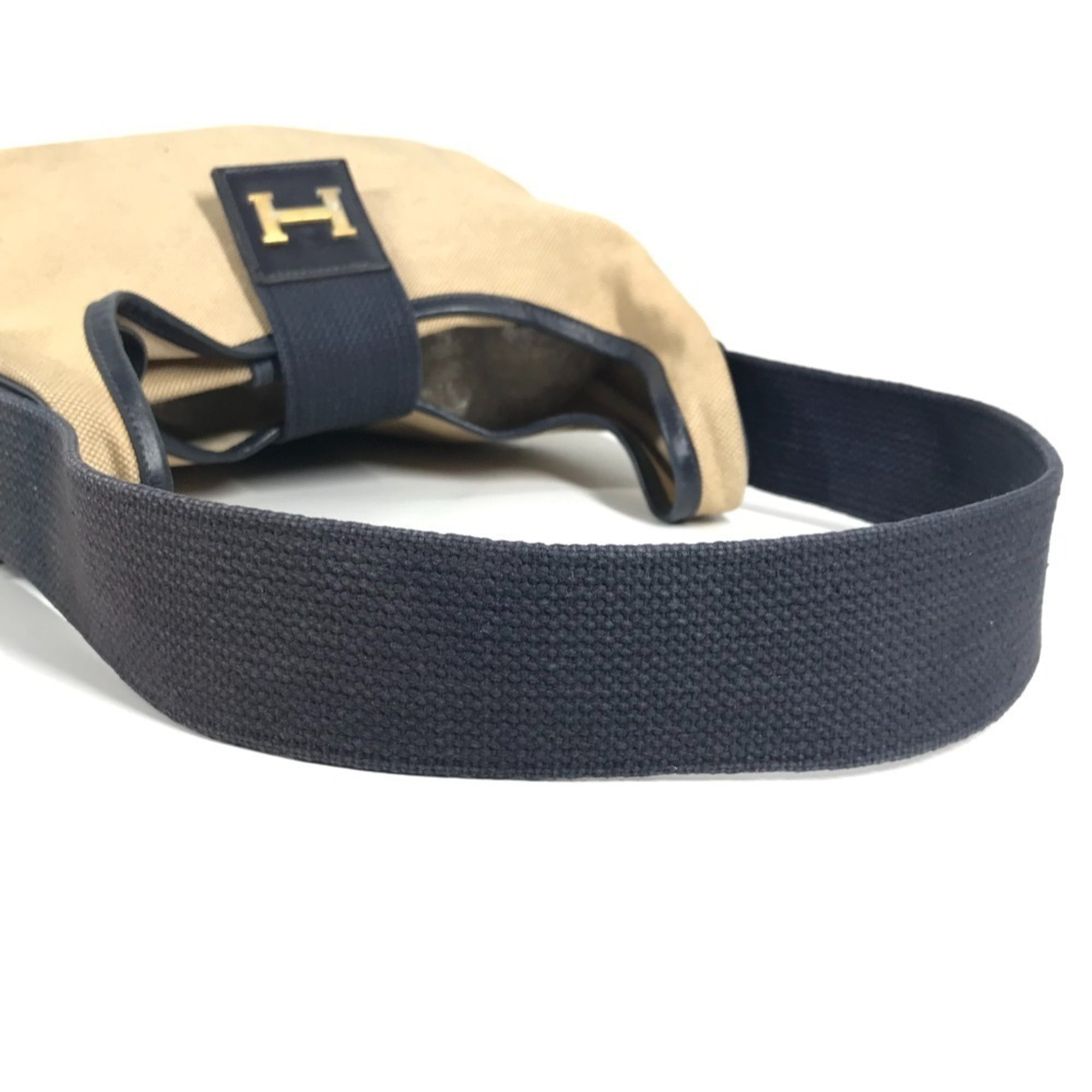 Hermes Beige Navy Leather Canvas Shoulder Bag (Pre-Owned)