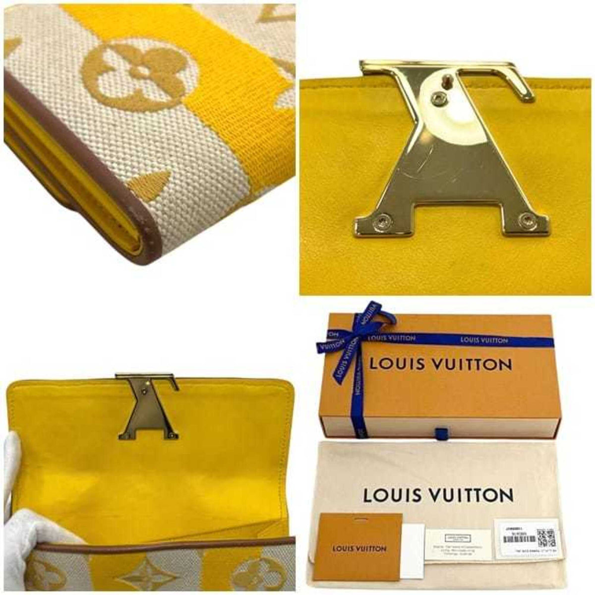 Louis Vuitton Beige Brown Yellow Canvas Leather Long Wallet (Bi-Fold) (Pre-Owned)