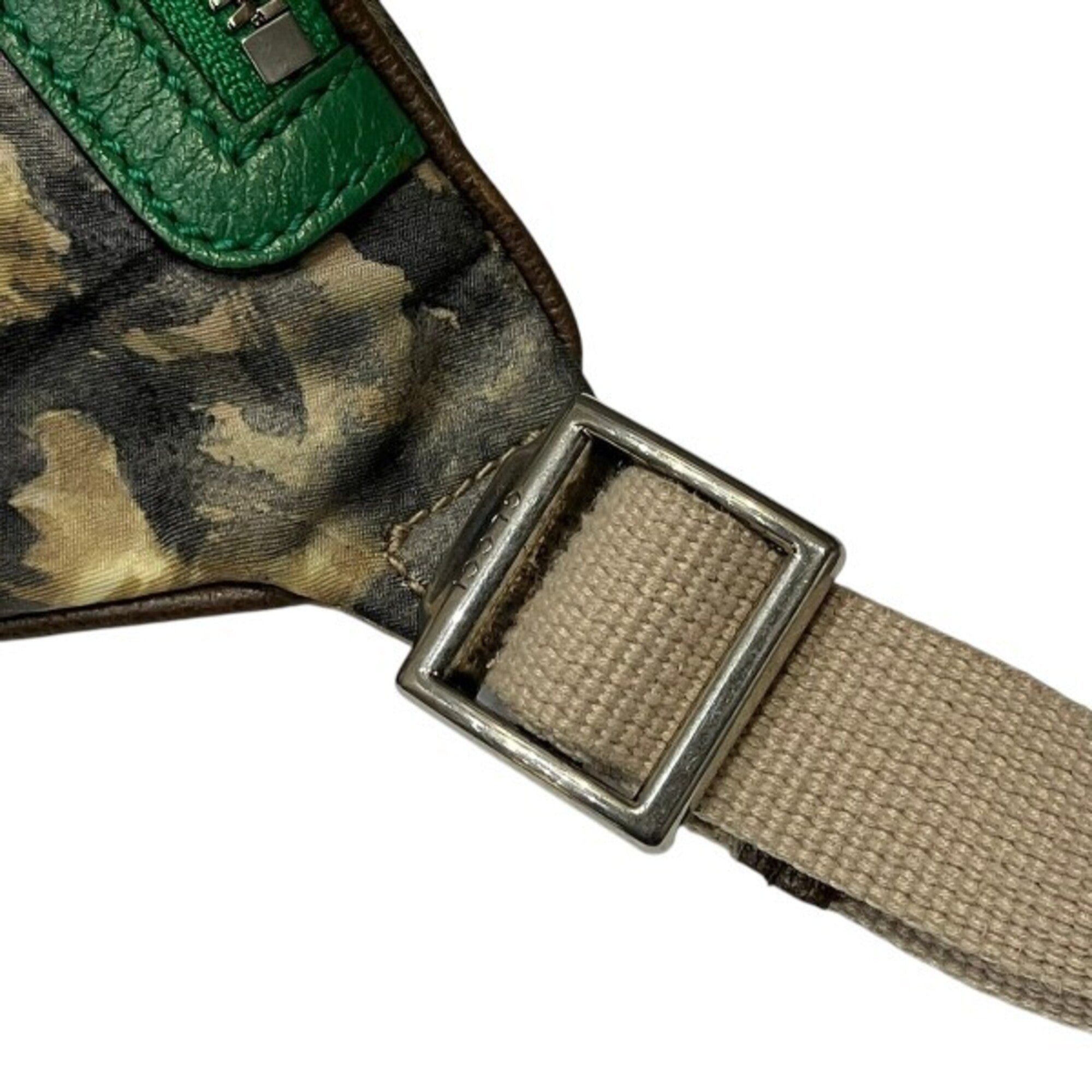 Gucci Beige Green Nylon Leather Fanny Pack (Pre-Owned)