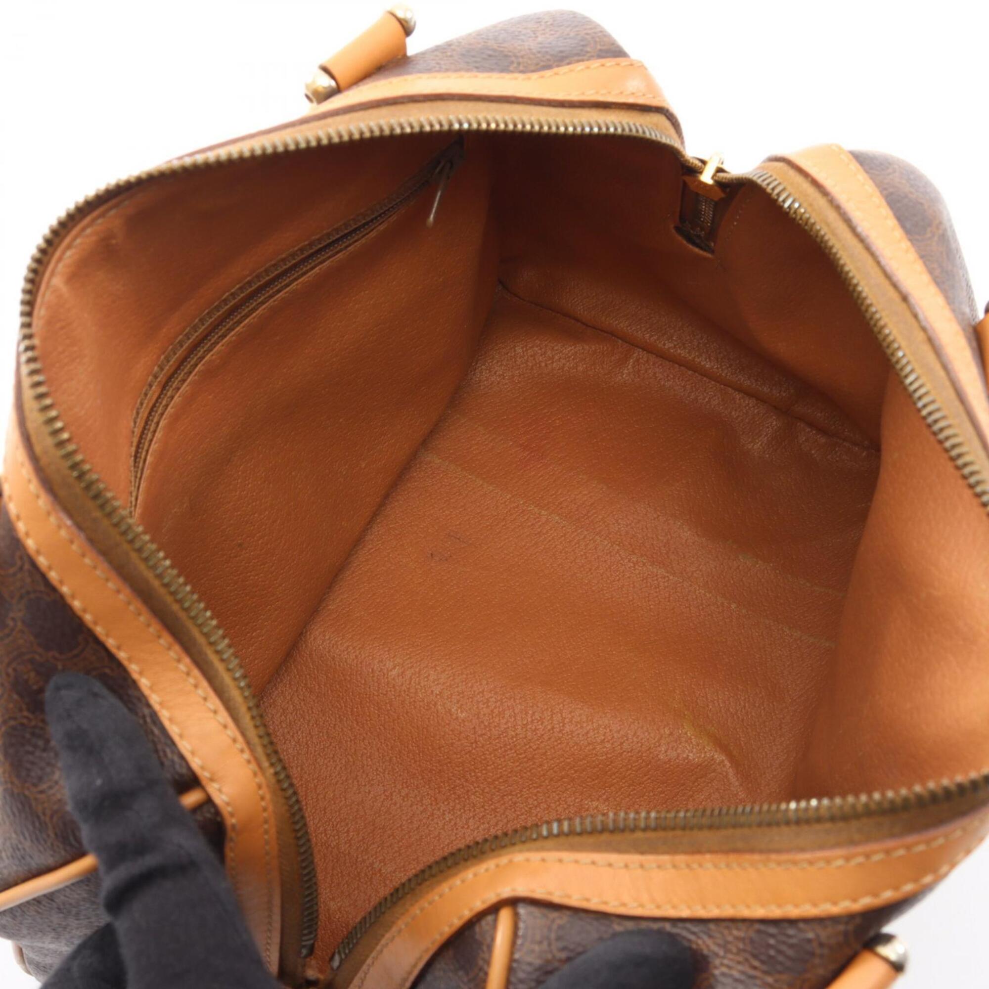 Celine Brown Coated Canvas Leather Boston Bag Handbag (Pre-Owned)