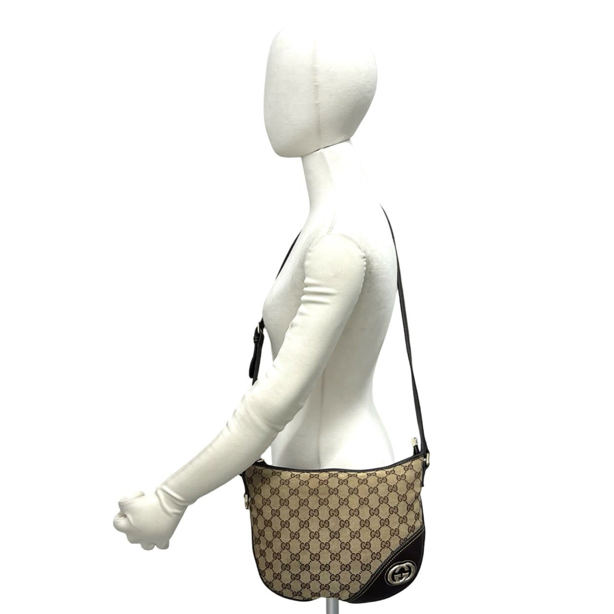 Gucci Brown Canvas Leather Pochette Shoulder Bag (Pre-Owned)