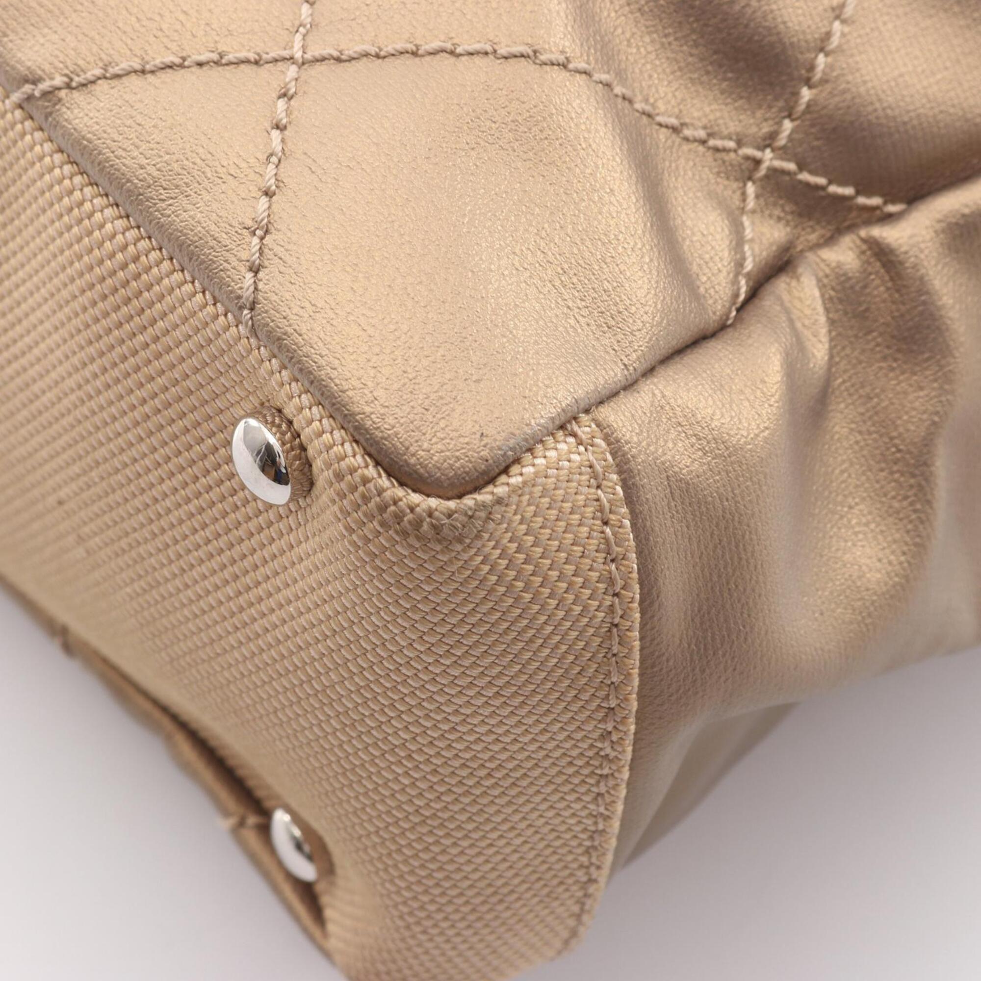 Chanel Gold Coated Canvas Leather Handbag Tote Bag (Pre-Owned)