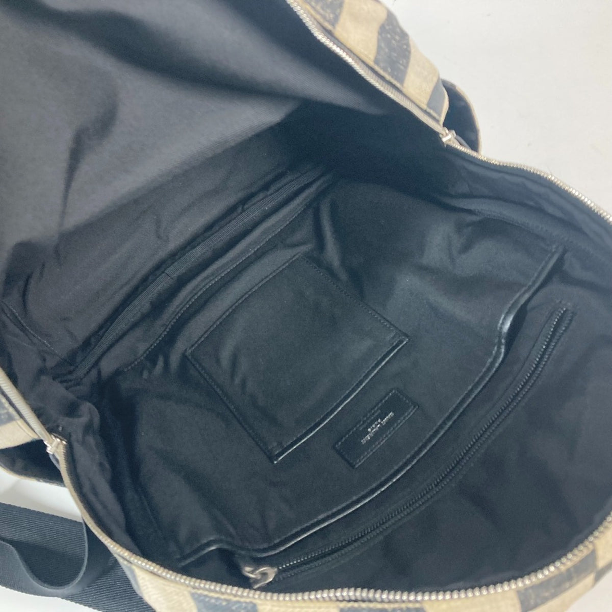 Saint Laurent Beige Black Coated Canvas Leather Backpack (Pre-Owned)