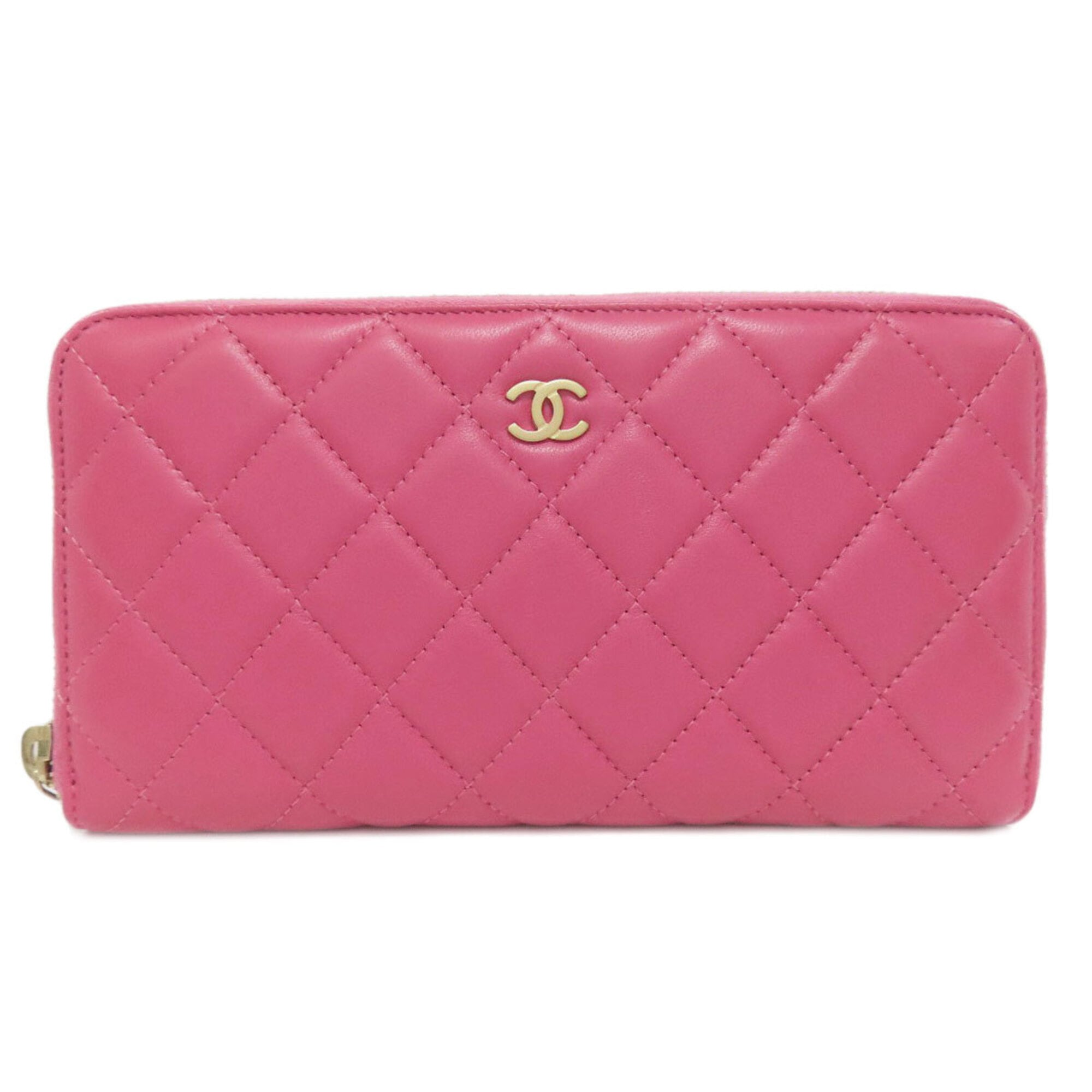 Chanel Pink Leather Long Wallet (Bi-Fold) (Pre-Owned)