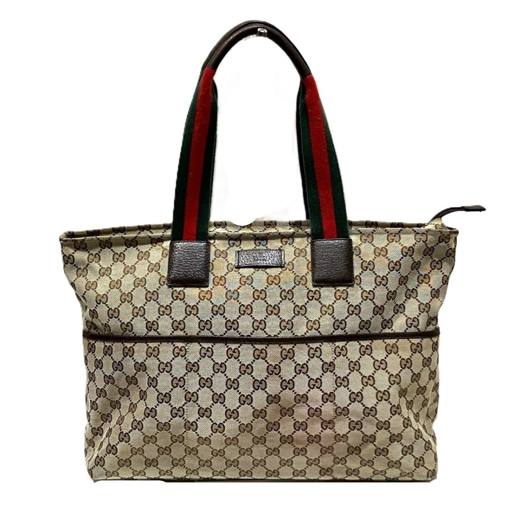 Gucci Sherry Line Beige Canvas Leather Tote Bag (Pre-Owned)