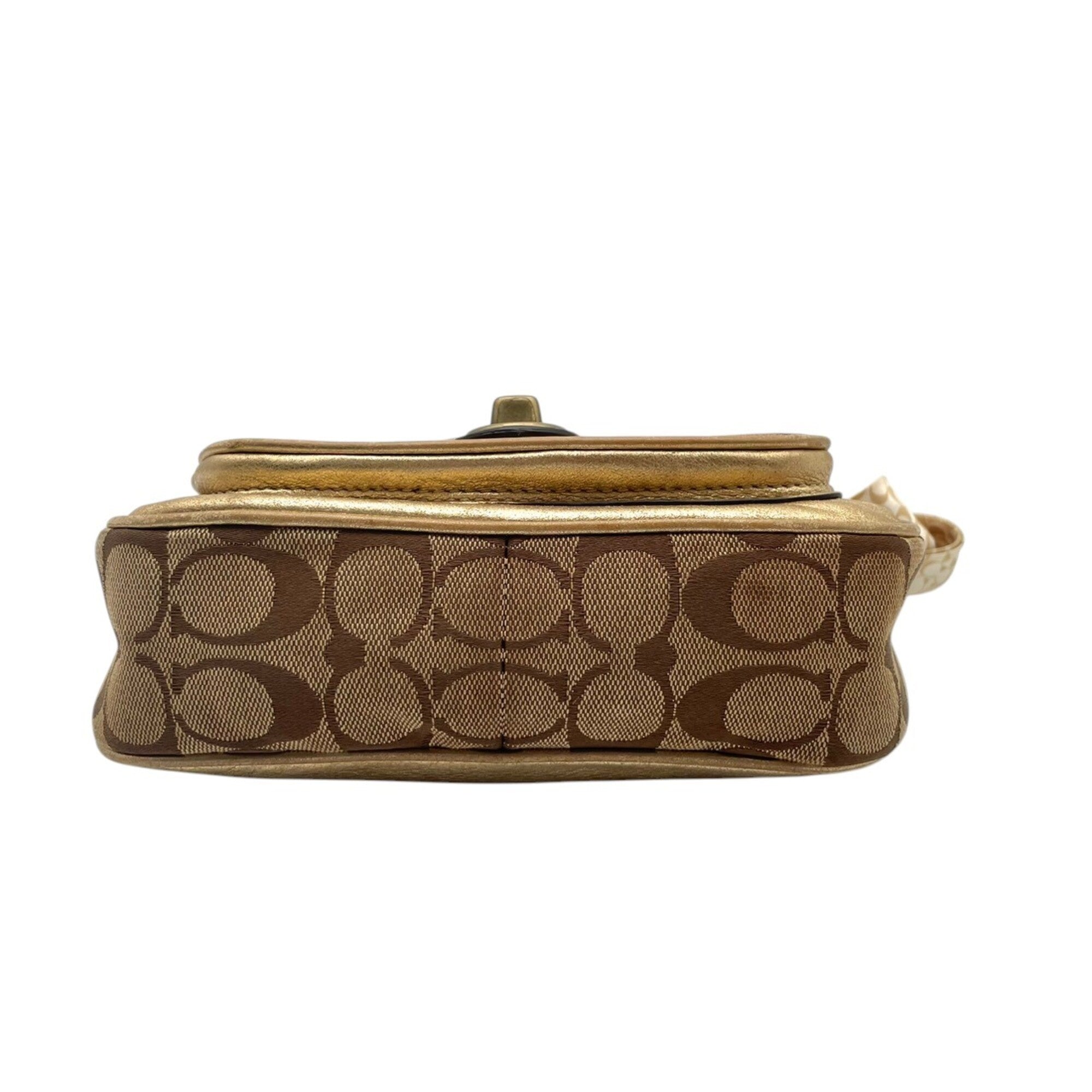 Coach Beige Gold Canvas Leather Pochette Shoulder Bag (Pre-Owned)