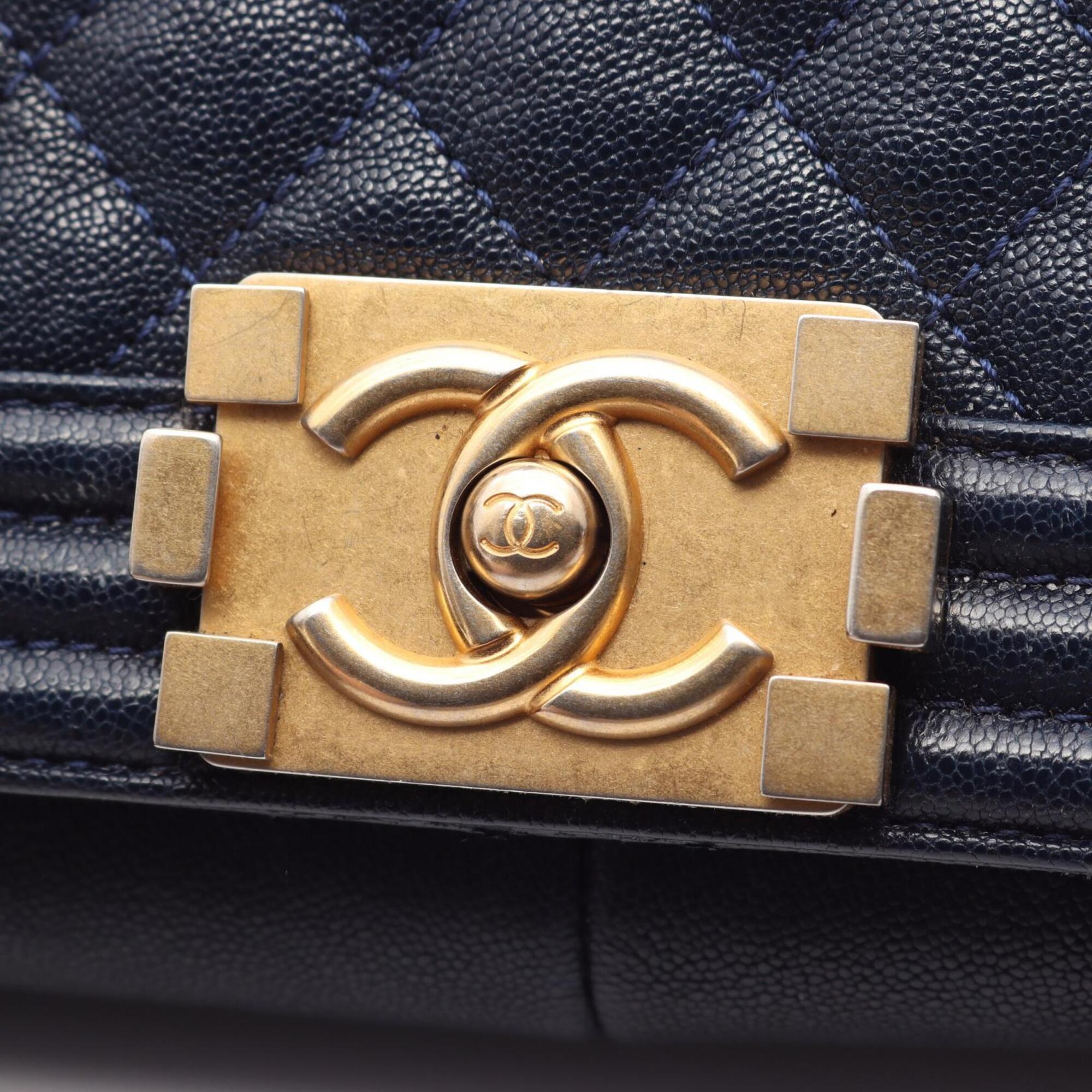 Chanel Navy Grained Calfskin Handbag Shoulder Bag (Pre-Owned)