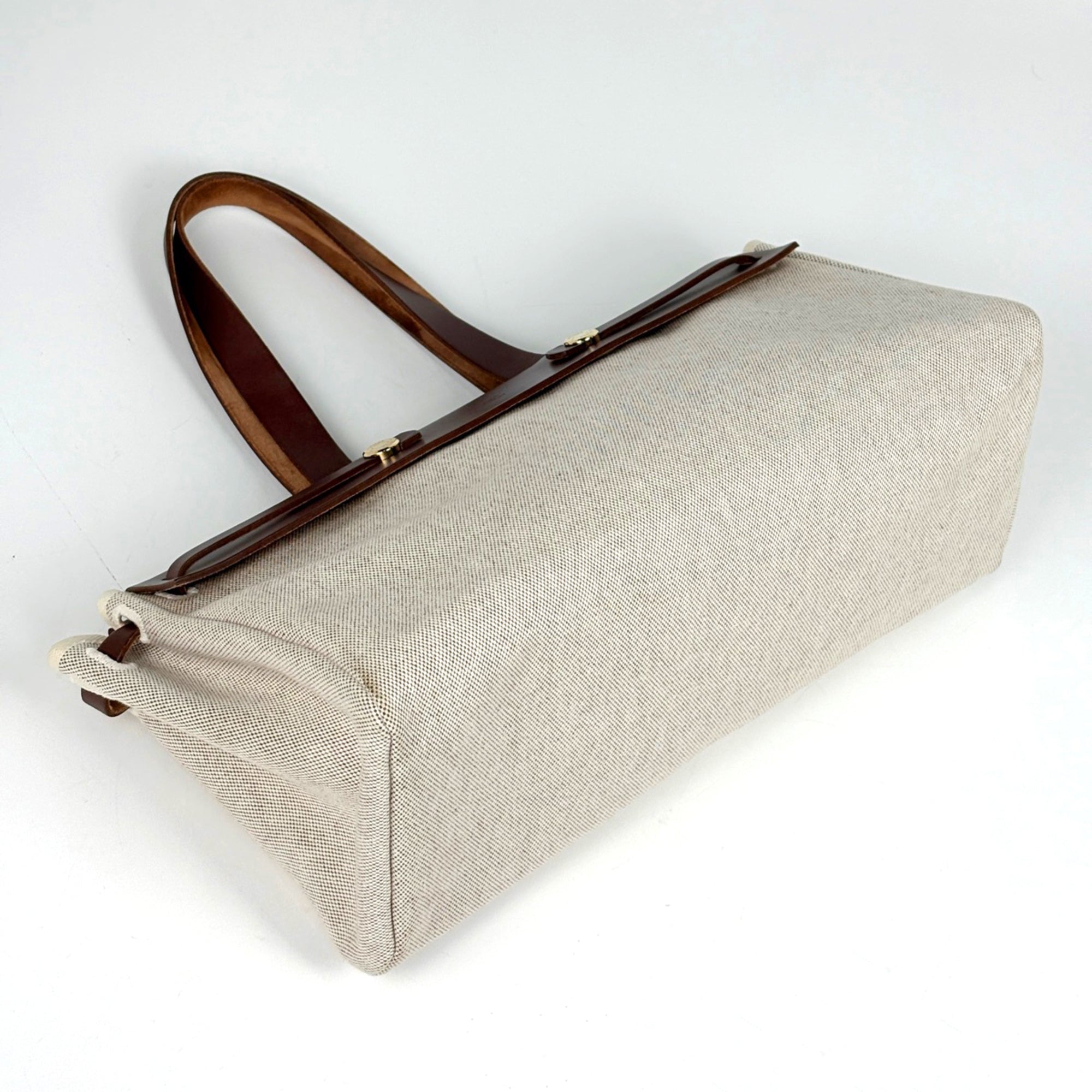 Hermes Brown Natural Toile H Leather Shoulder Bag Tote Bag (Pre-Owned)