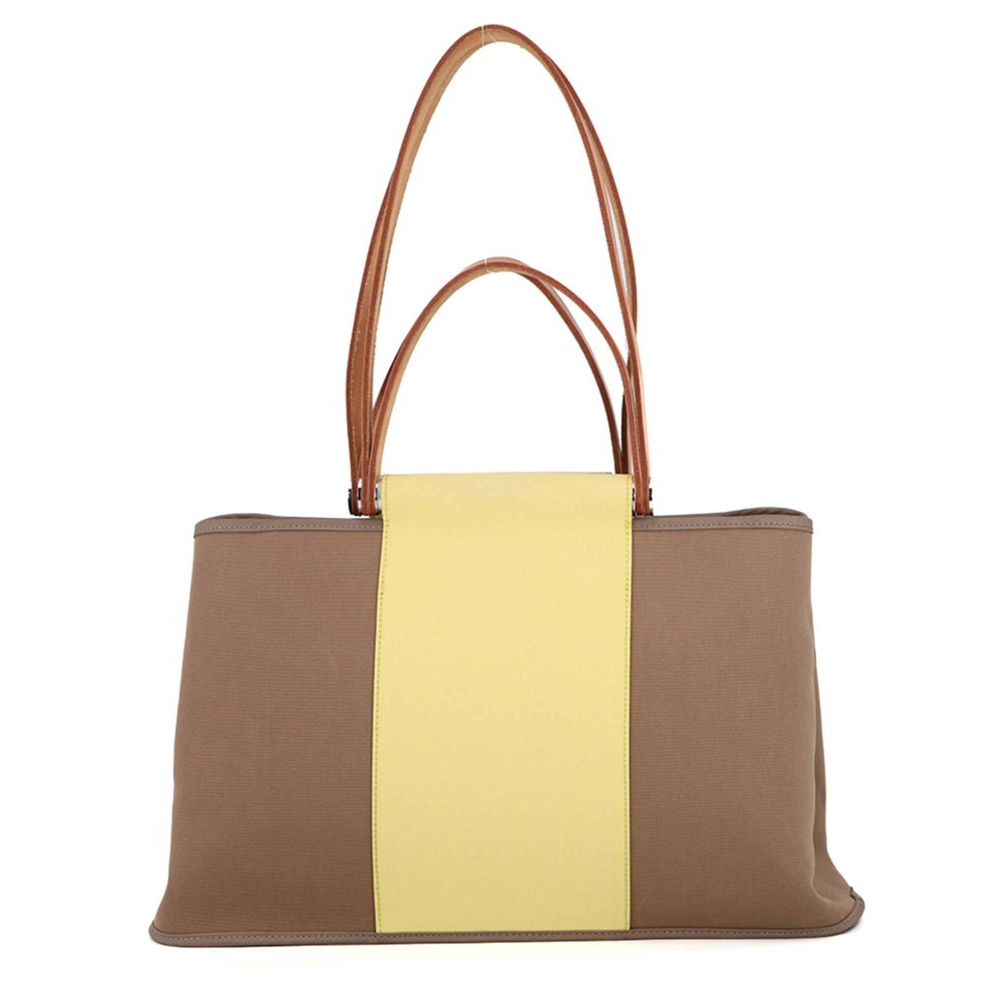 Hermes Cabag Etoupe Gray Yellow Toile Officier Leather Handbag Tote Bag (Pre-Owned)