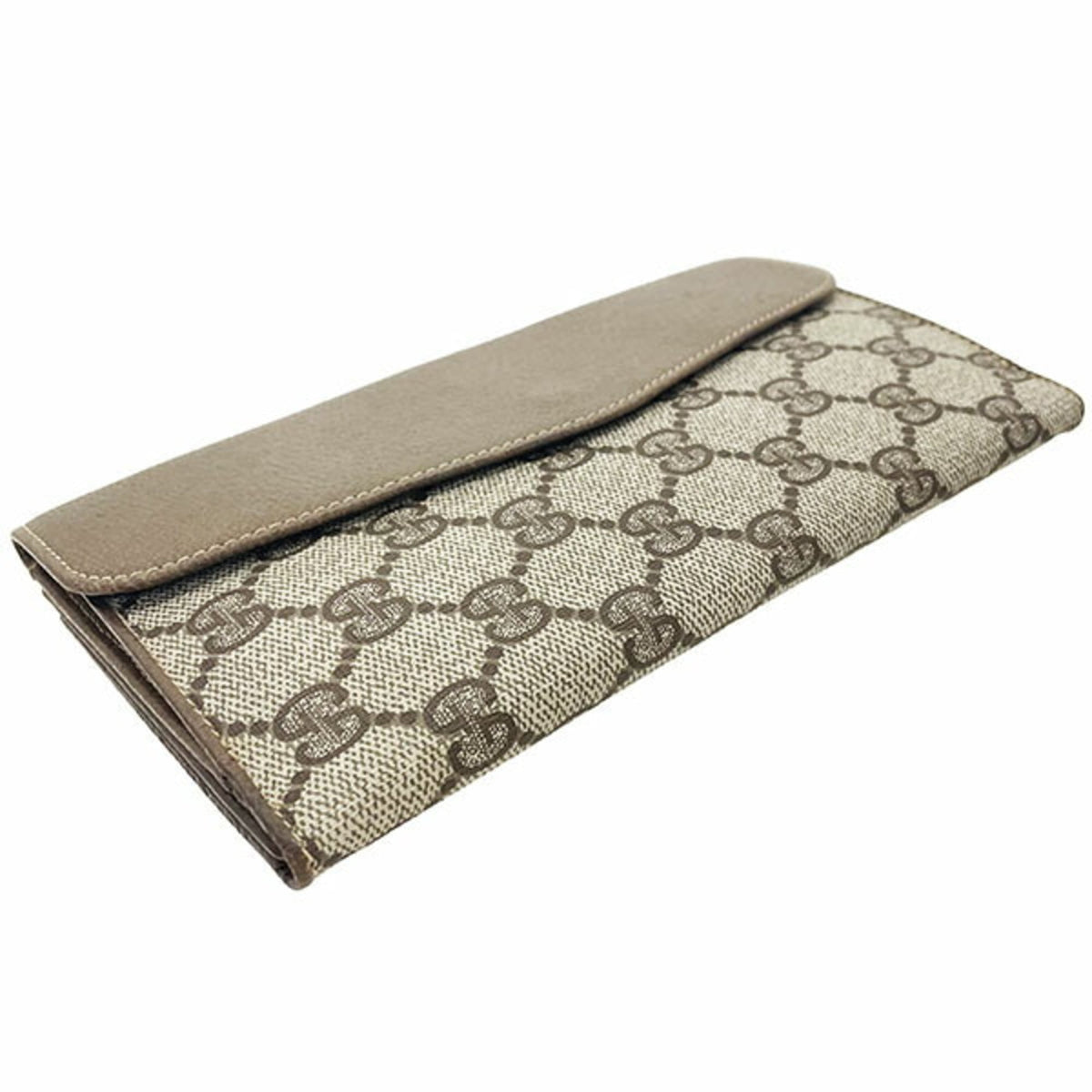Gucci Beige Brown Pvc Leather Long Wallet (Bi-Fold) (Pre-Owned)
