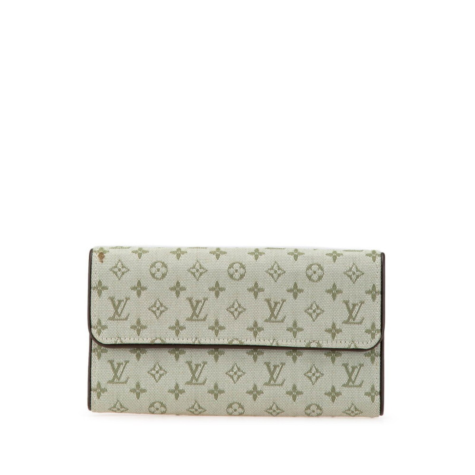 Louis Vuitton Brown Green Canvas Leather Long Wallet (Bi-Fold) (Pre-Owned)