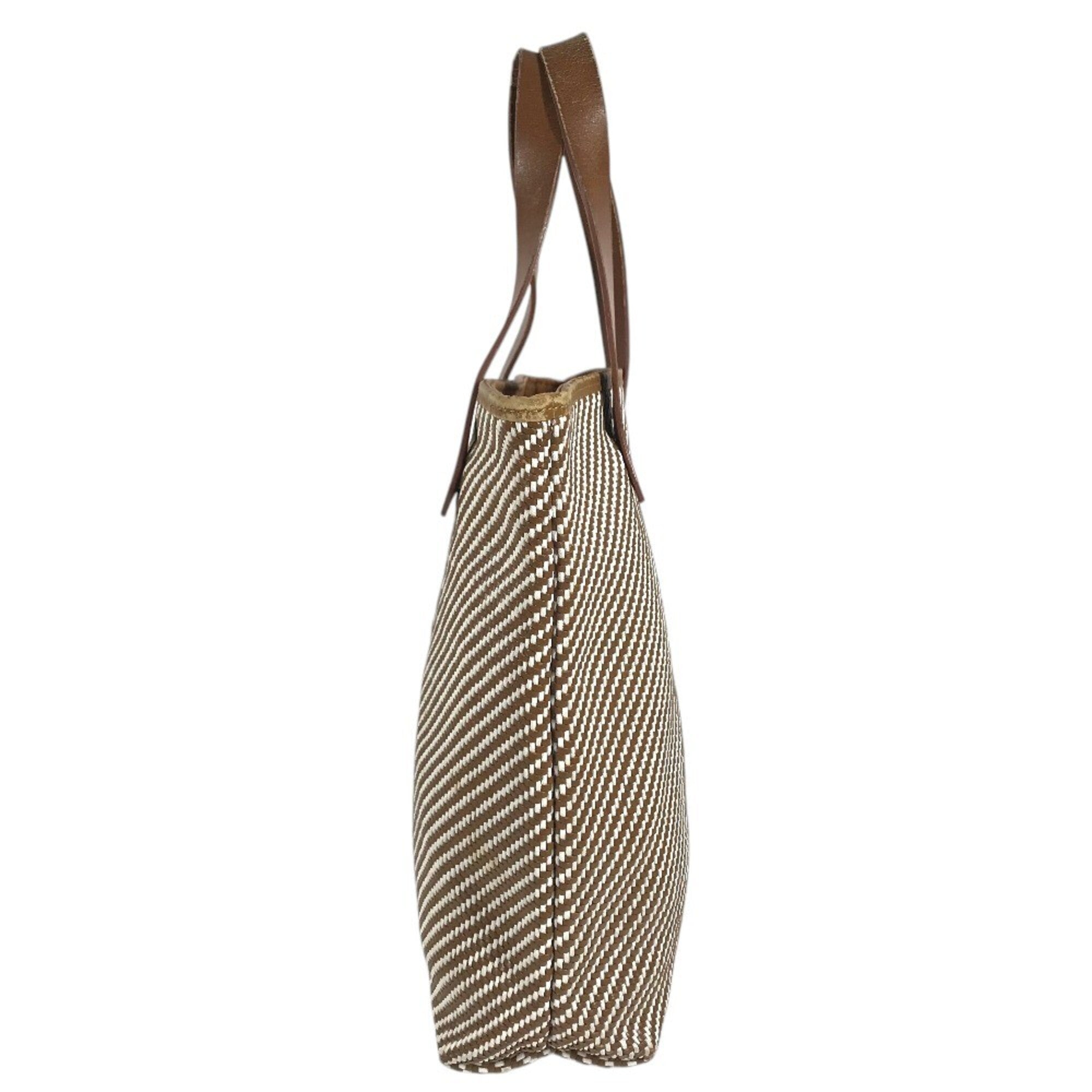 Hermes Brown Leather Canvas Handbag Tote Bag (Pre-Owned)