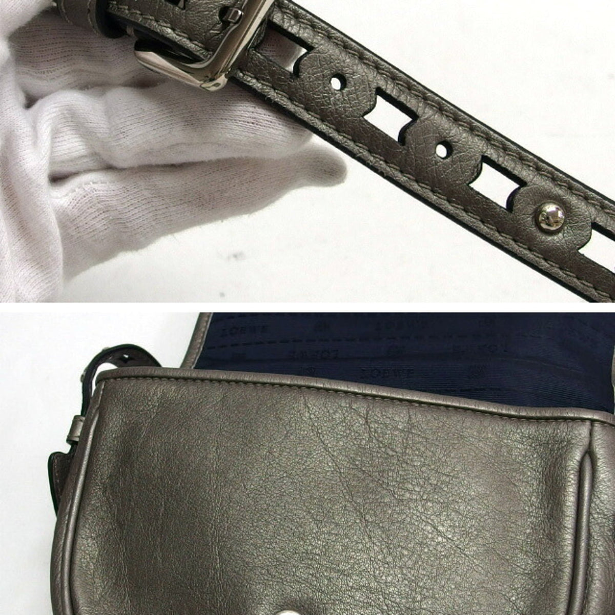 Loewe Silver Gray Leather Pochette Shoulder Bag (Pre-Owned)