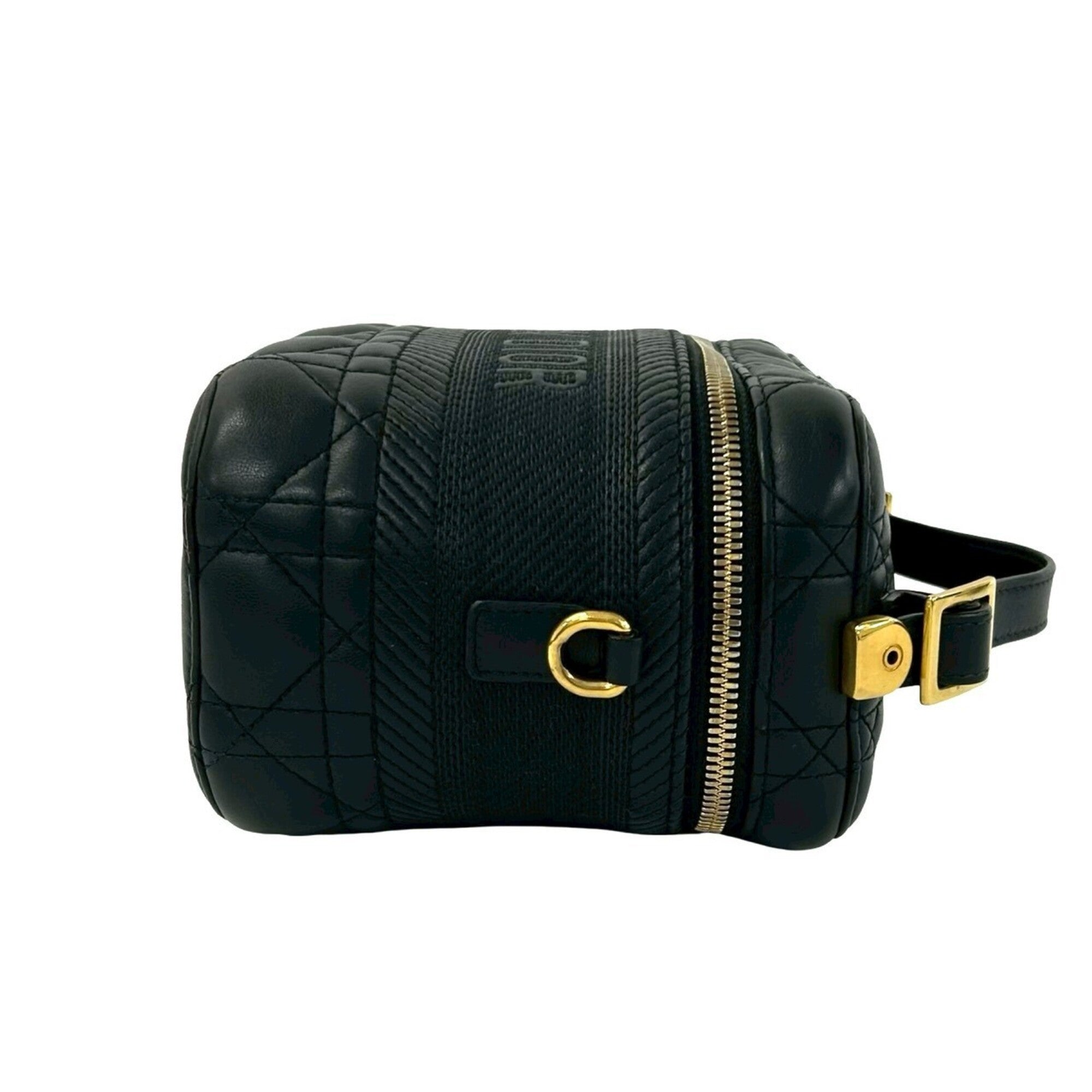 Christian Dior Black Leather Shoulder Bag Vanity Bag (Pre-Owned)
