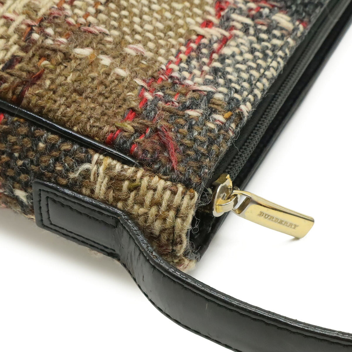 Burberry Beige Black Multi-Color Wool Leather Suede Shoulder Bag (Pre-Owned)