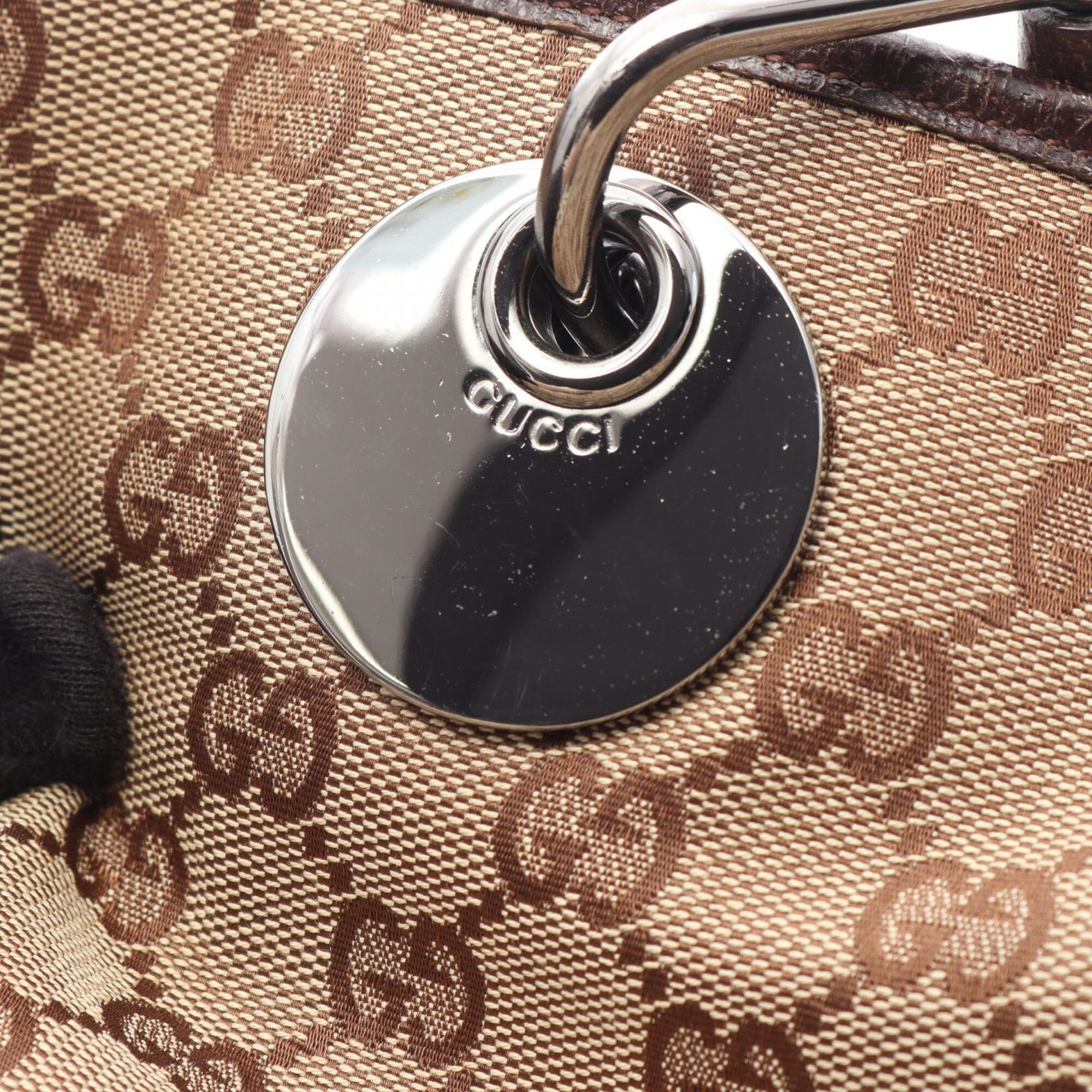 Gucci Beige Brown Gg Canvas Leather Handbag Tote Bag (Pre-Owned)