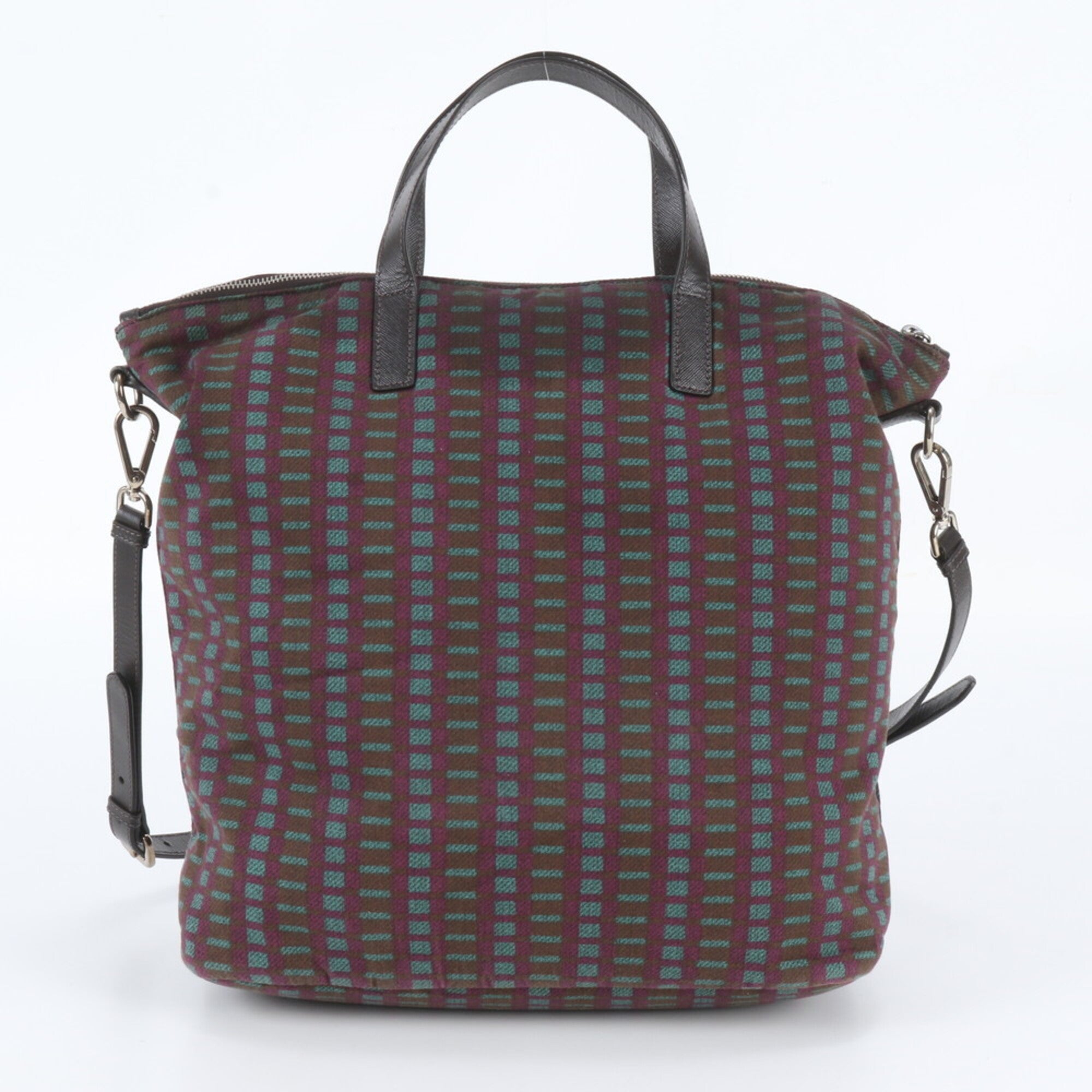 Prada Blue Brown Purple Leather Canvas Shoulder Bag Tote Bag (Pre-Owned)