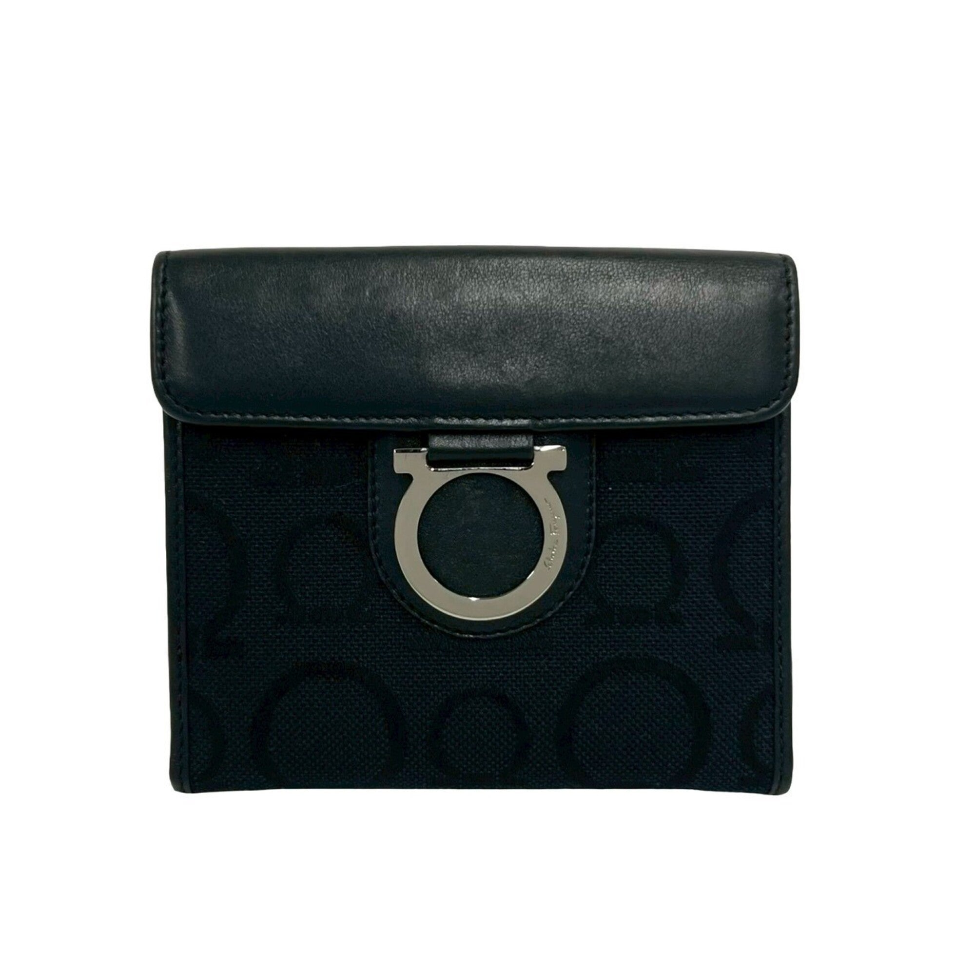 Salvatore Ferragamo Black Canvas Leather Wallet (Bi-Fold) (Pre-Owned)