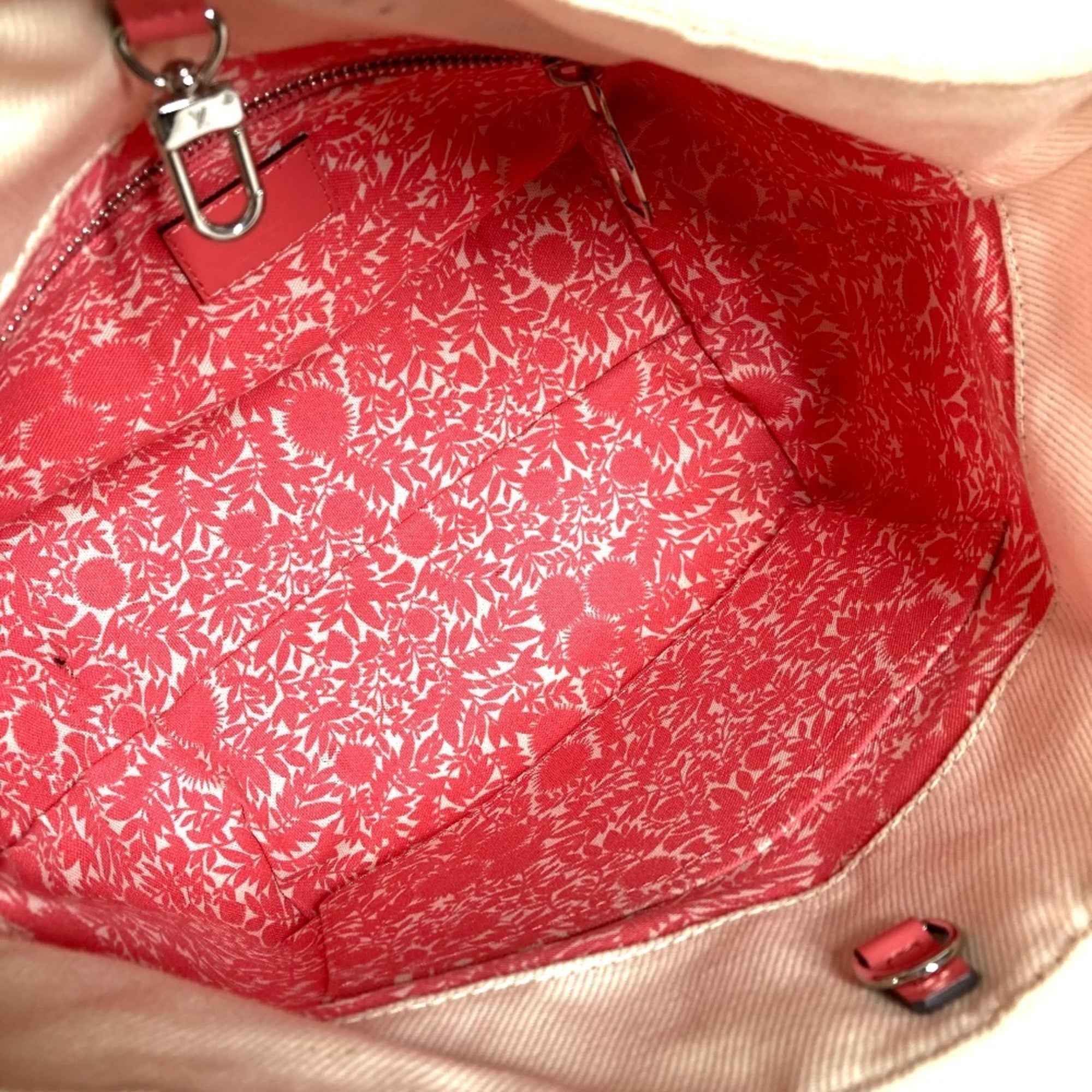 Louis Vuitton Pink White Leather Canvas Shoulder Bag Tote Bag (Pre-Owned)