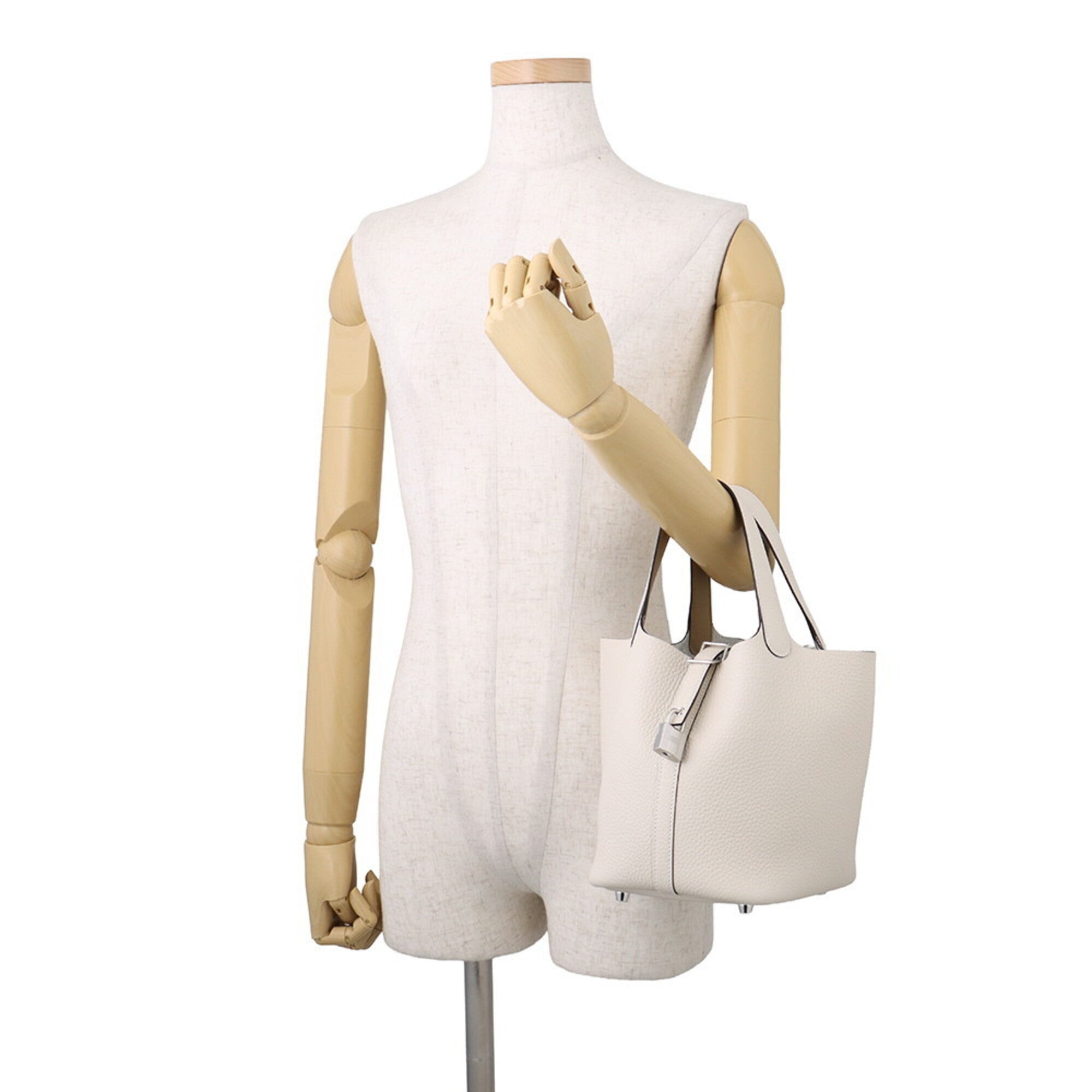 Hermes Beige Gray Ivory Taurillon Clemence Leather Handbag (Pre-Owned)