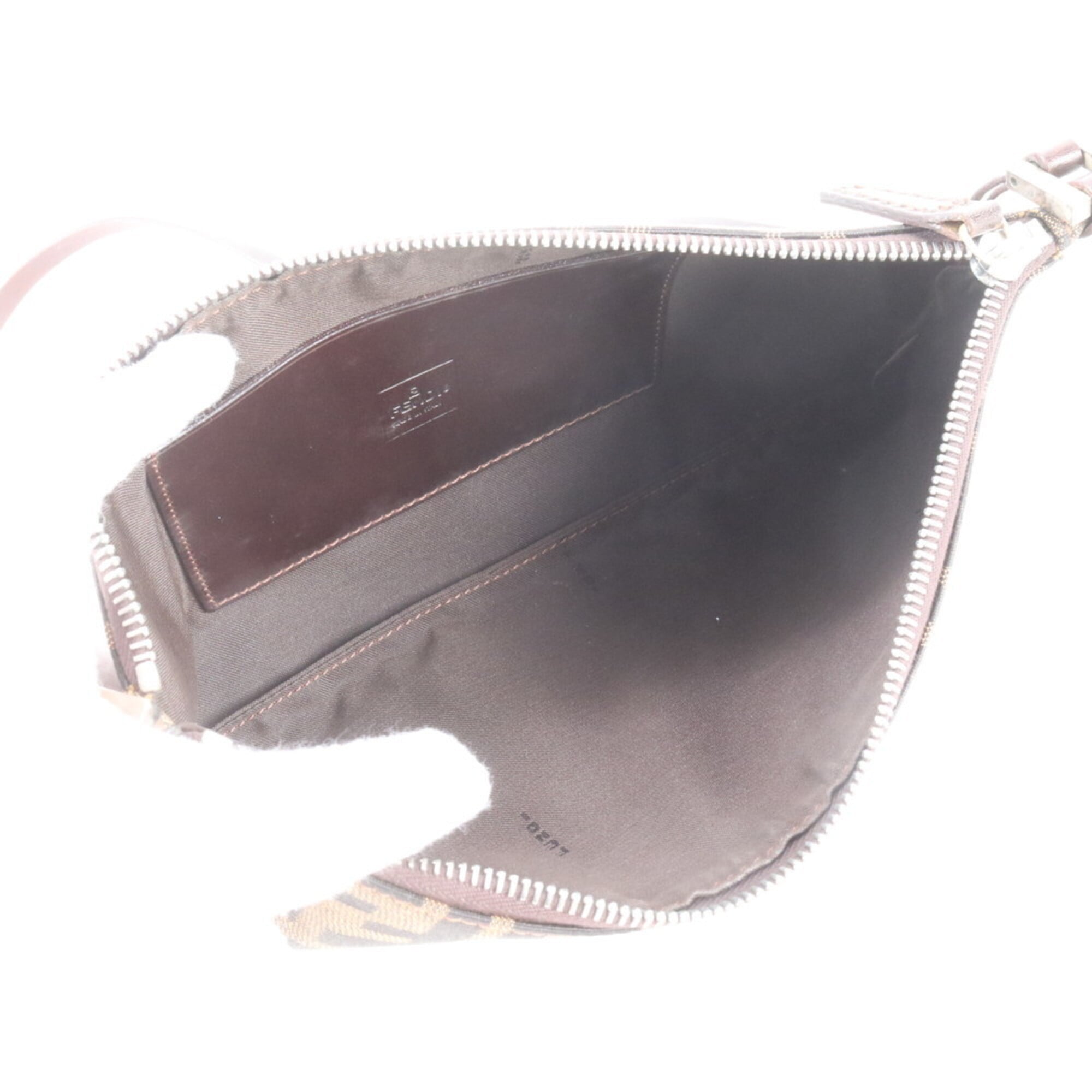 Fendi Zucca Black Brown Leather Canvas Shoulder Bag (Pre-Owned)
