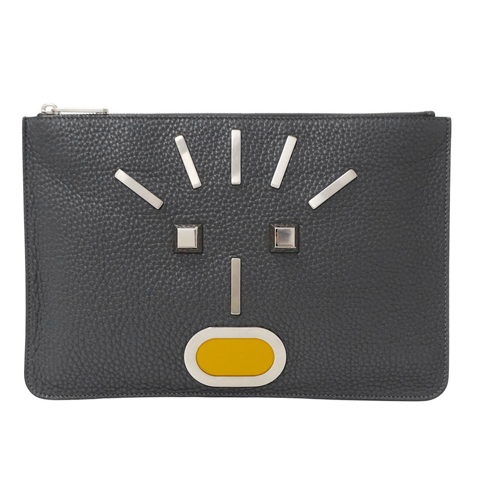 Fendi Charcoal Gray Leather Clutch Bag Handbag (Pre-Owned)