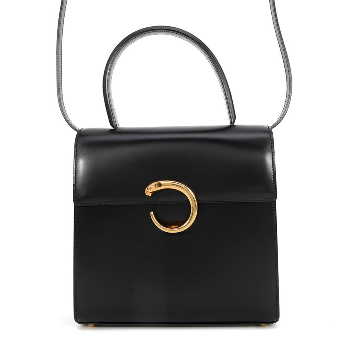 Cartier Panthère Black Leather Handbag Shoulder Bag (Pre-Owned)