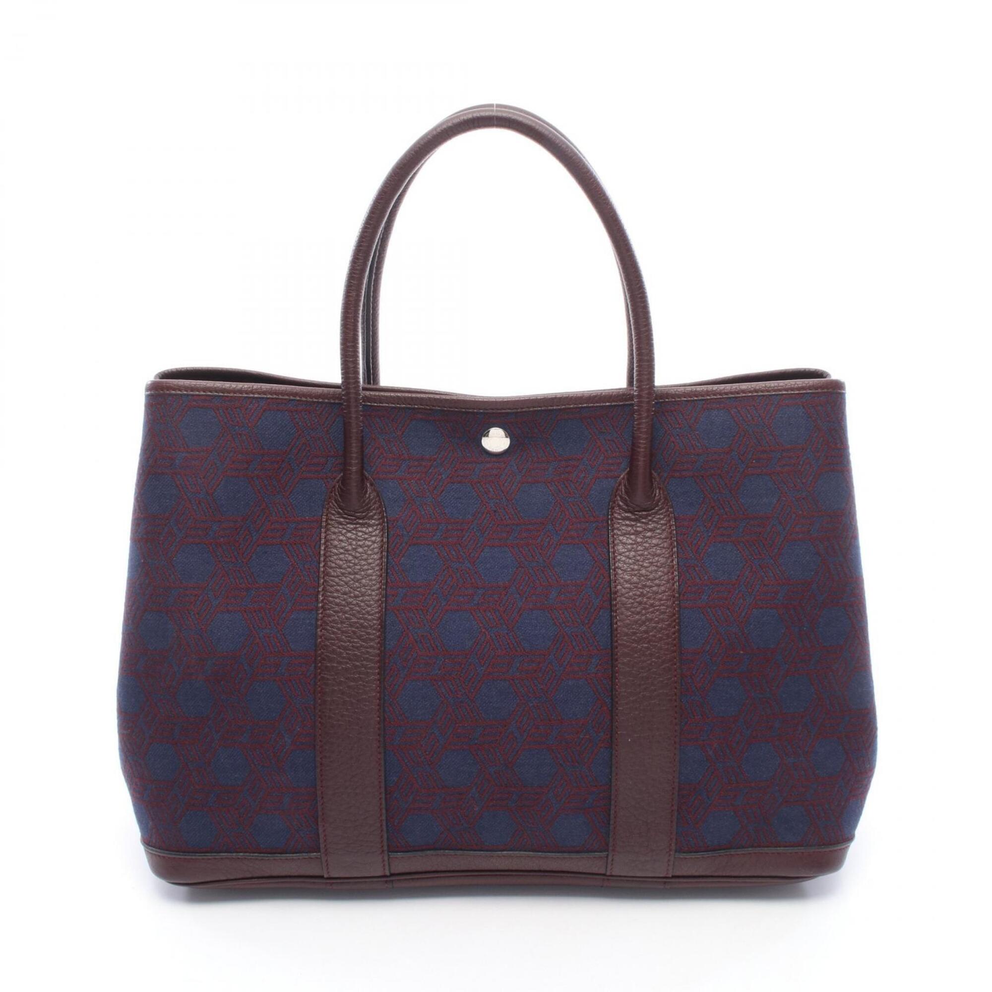 Hermes Bordeaux Navy Canvas Negonda Leather Handbag Tote Bag (Pre-Owned)