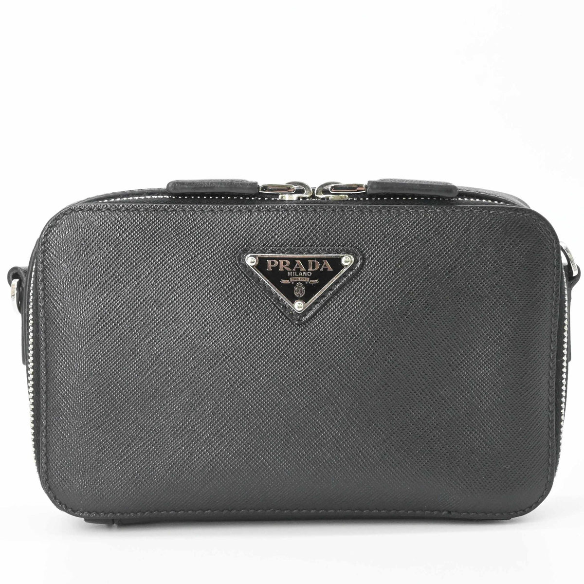 Prada Saffiano Black Leather Shoulder Bag (Pre-Owned)